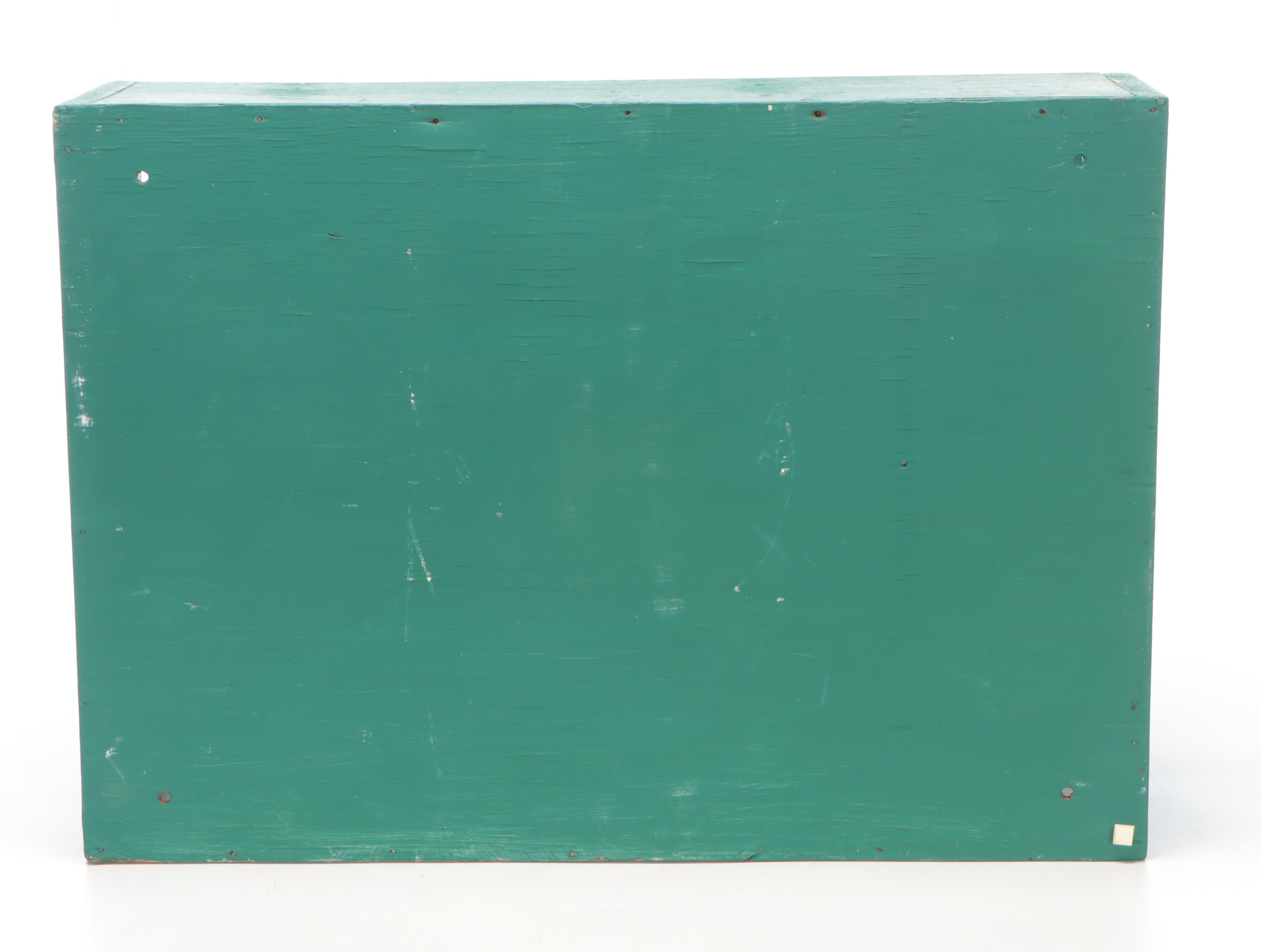 Green-Painted Wooden Organizer Cubby With Desk Lamp and Pencil Cup