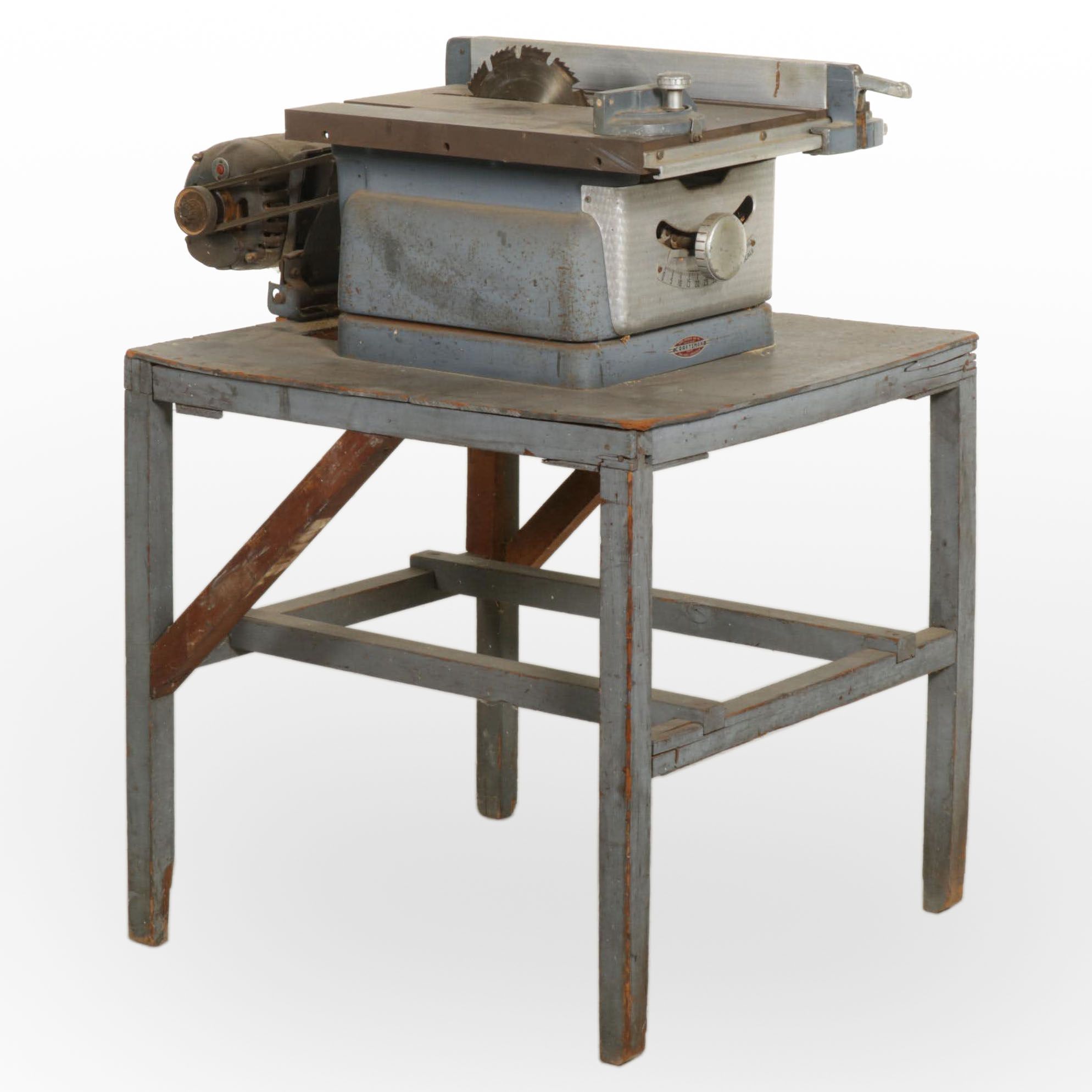 King-Seeley for Sears Craftsman 8" Tilting Arbor Bench Saw on Wood Table, 1950s