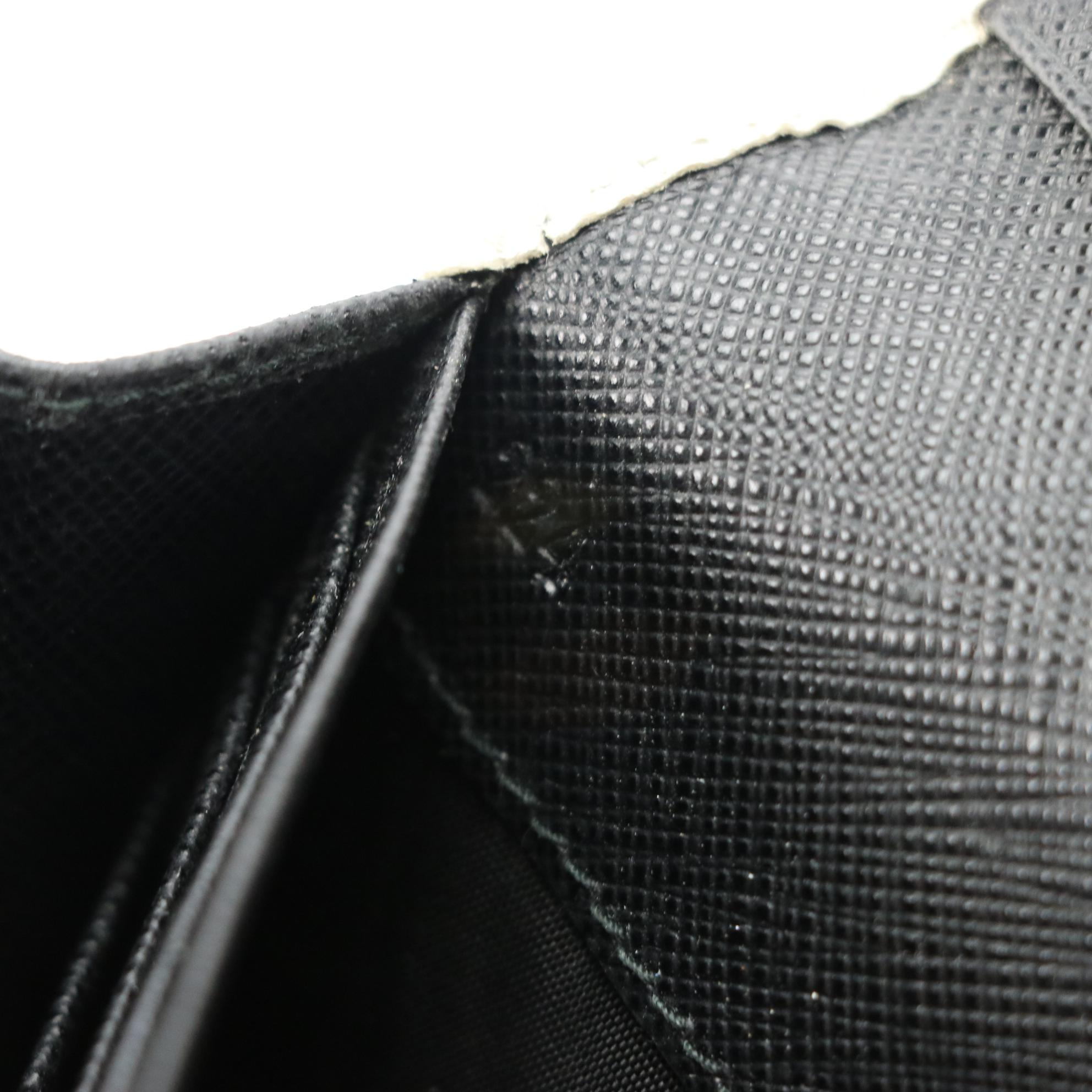 Prada Continental Wallet in Black Saffiano Leather with White Trim