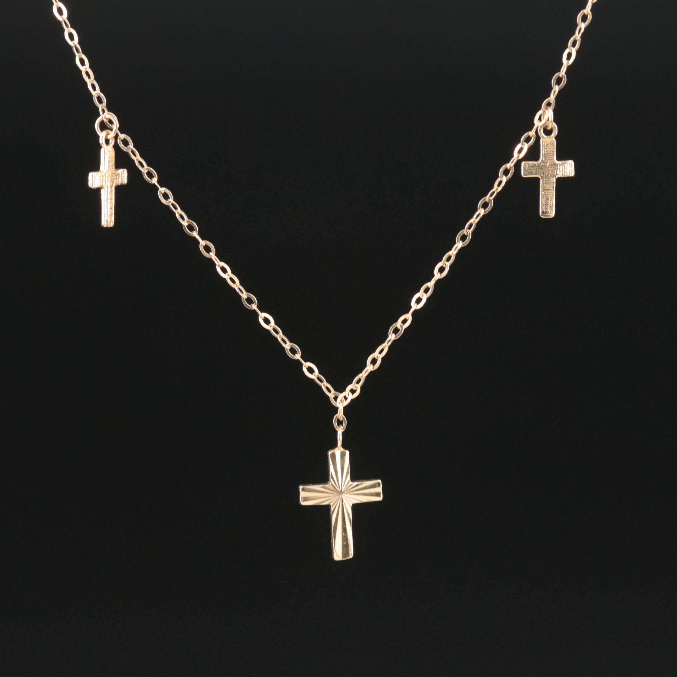 14K Triple Cross Necklace