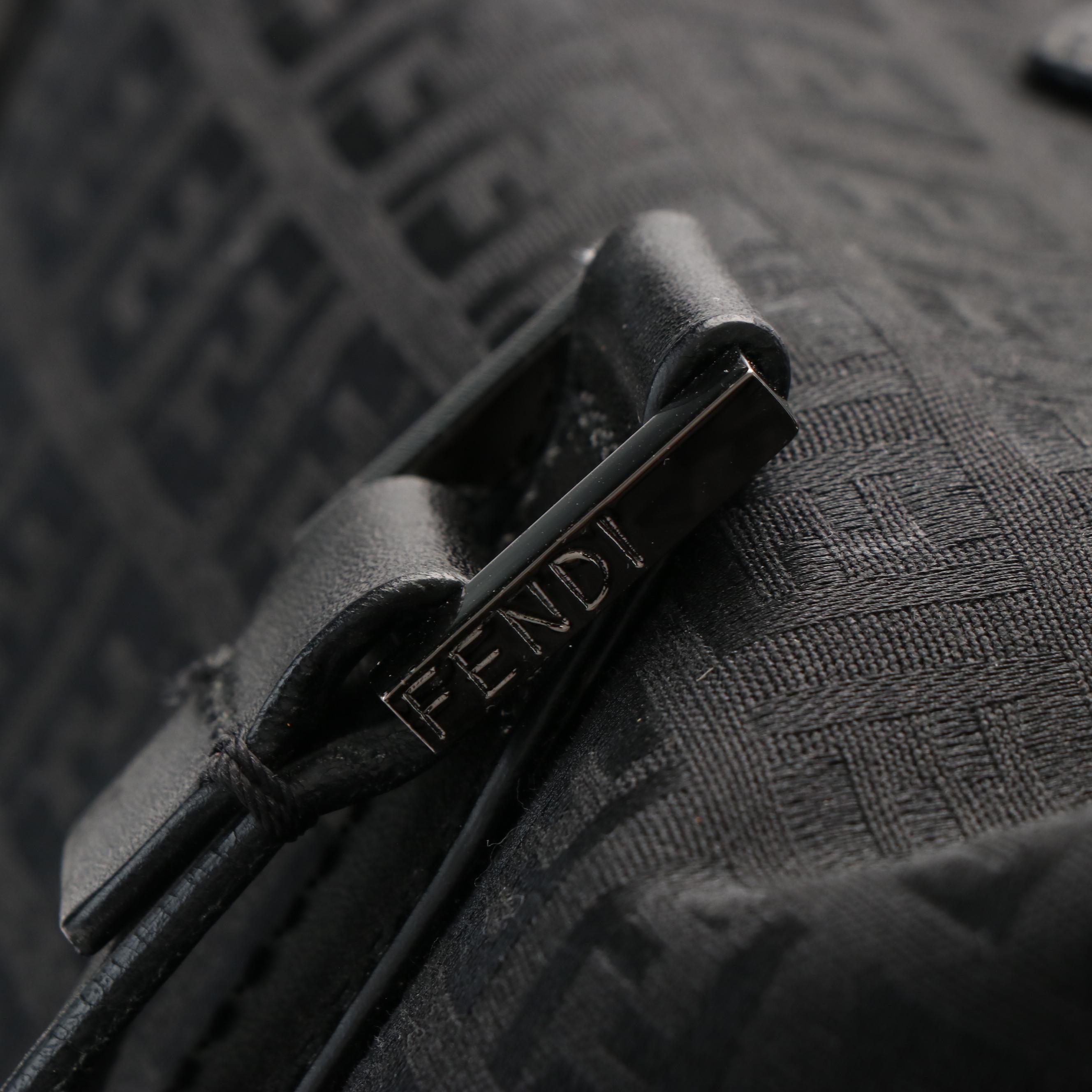 Fendi Black Zucca Canvas Medium Duffle Bag with Leather Trim