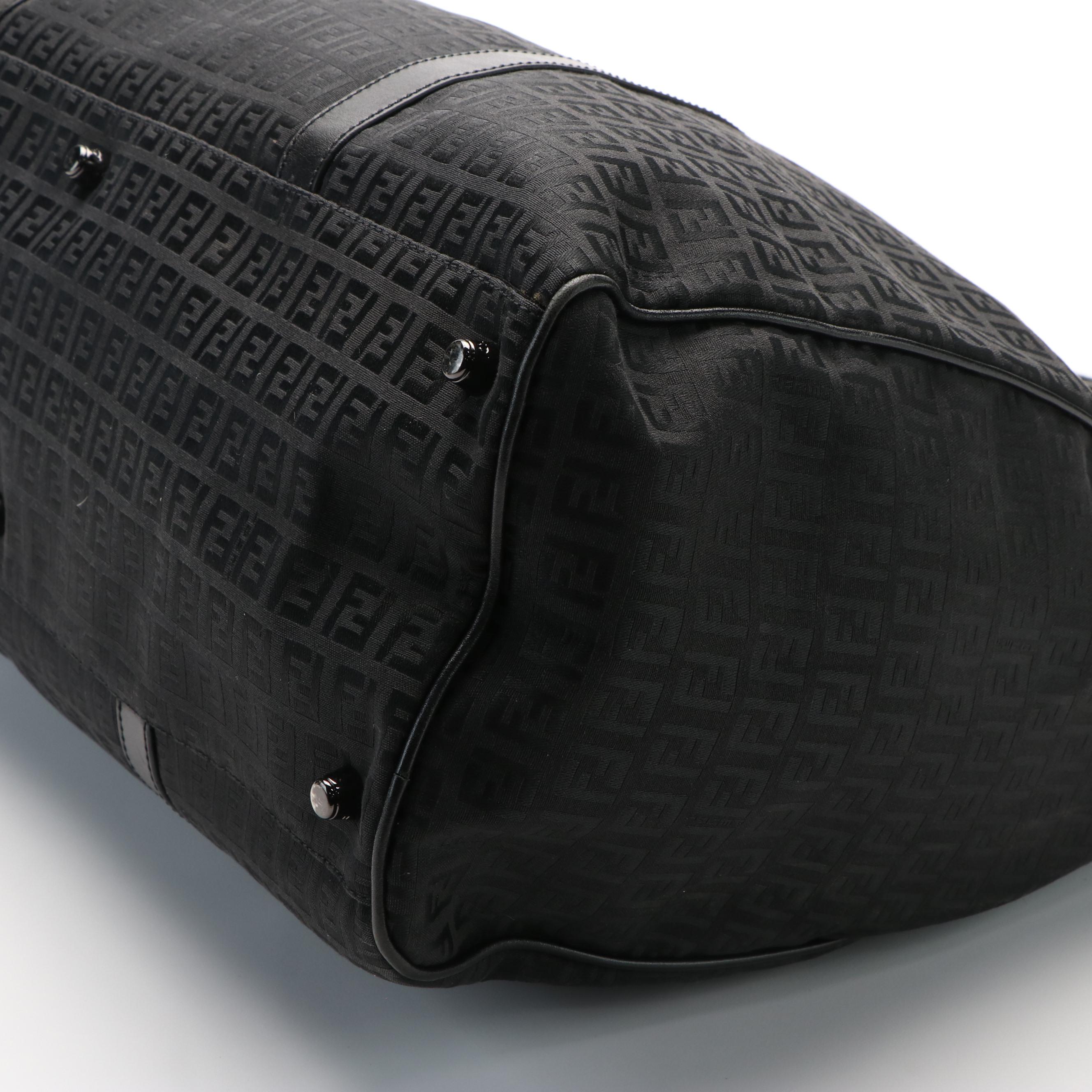 Fendi Black Zucca Canvas Medium Duffle Bag with Leather Trim