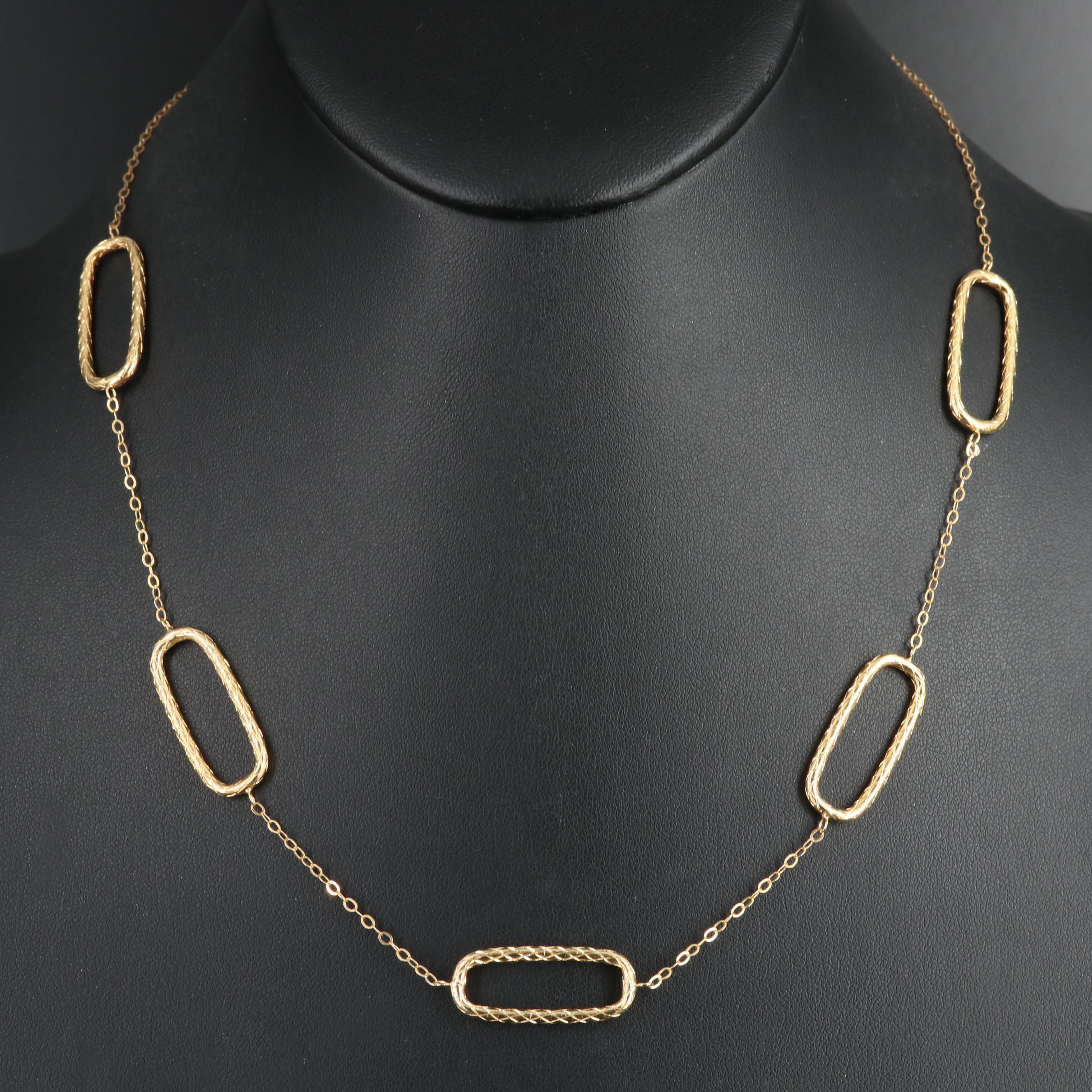 14K Oval Link Station Necklace