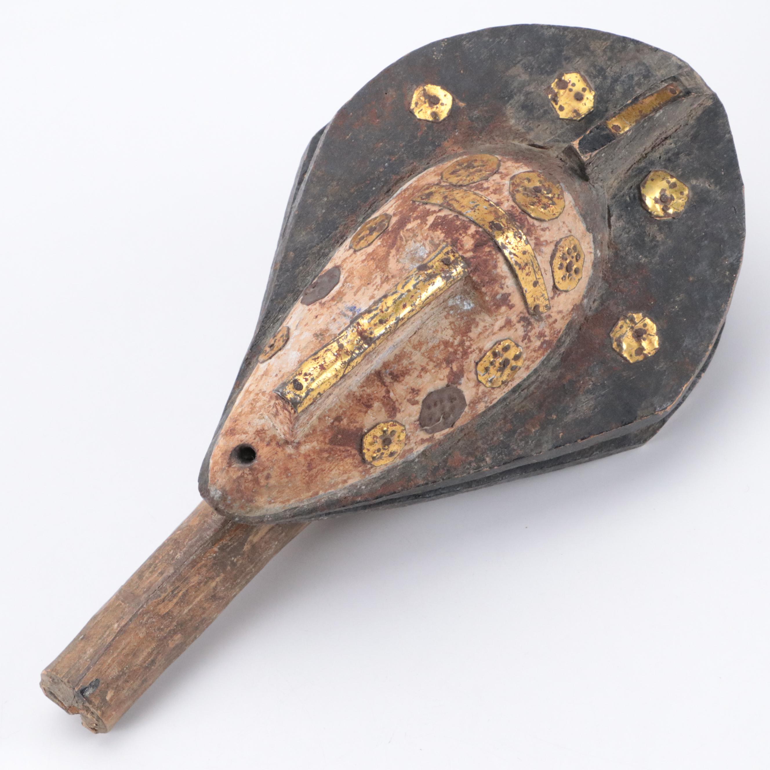 Hand-Carved Fang Style Pole Top Mask With Brass Discs