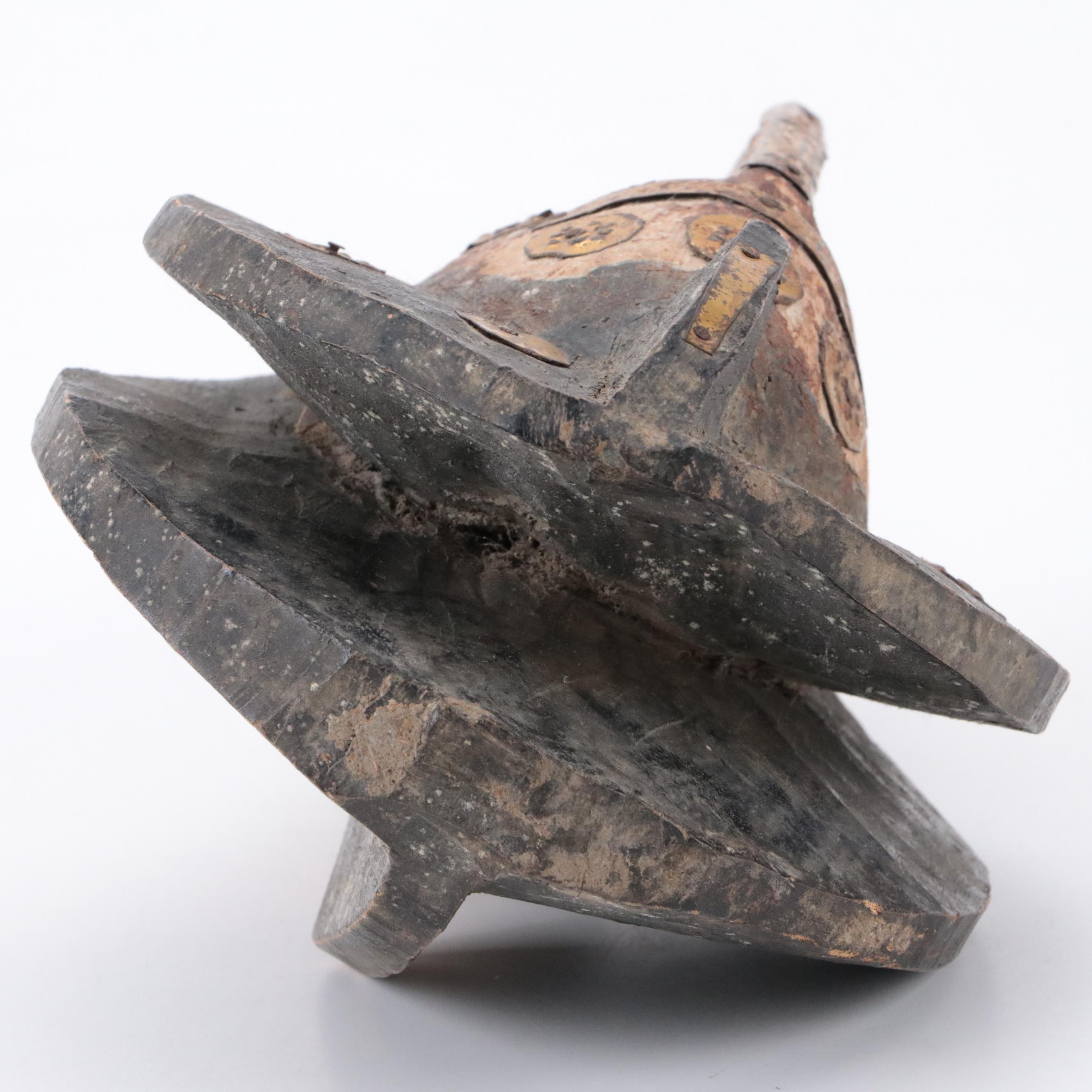 Hand-Carved Fang Style Pole Top Mask With Brass Discs