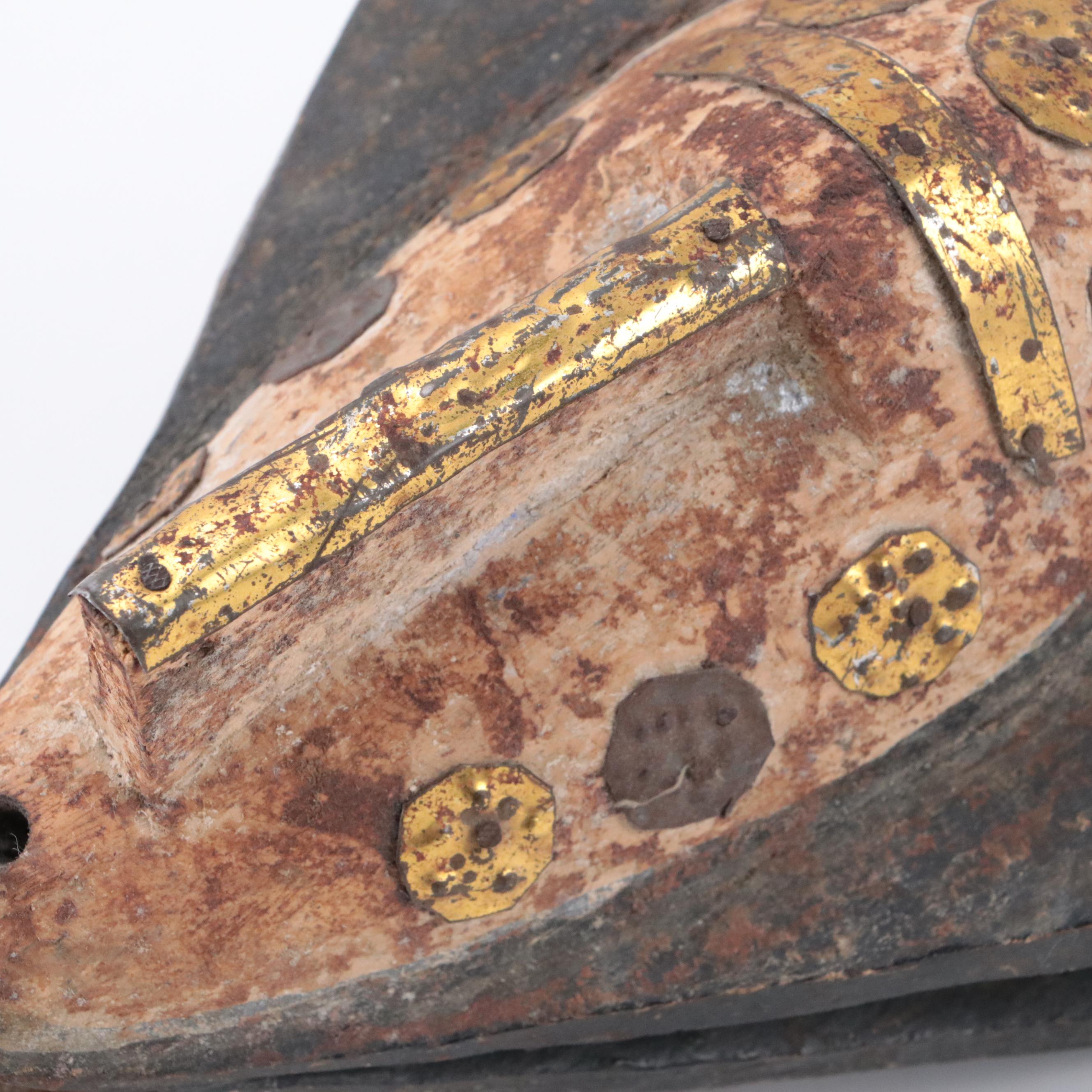 Hand-Carved Fang Style Pole Top Mask With Brass Discs