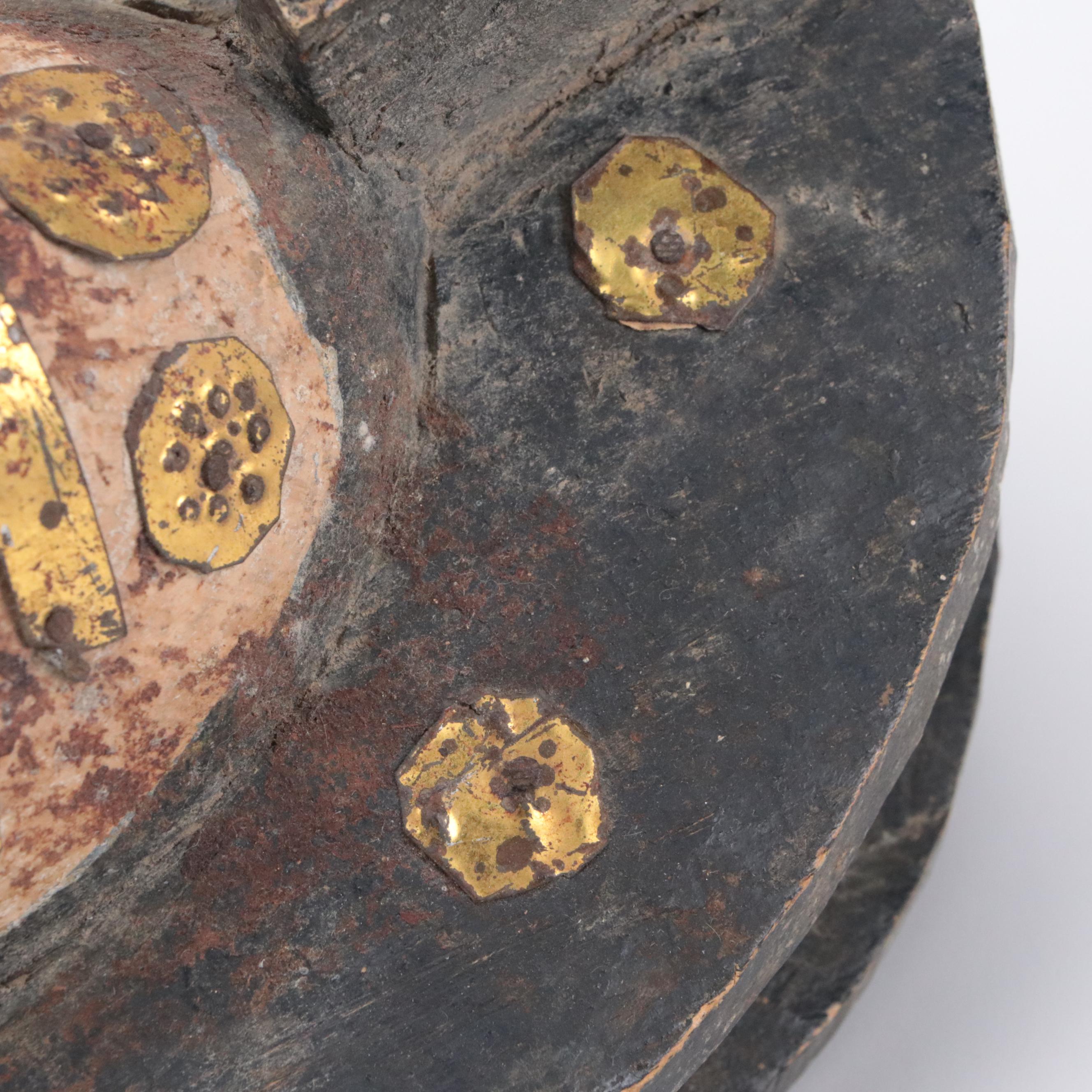 Hand-Carved Fang Style Pole Top Mask With Brass Discs