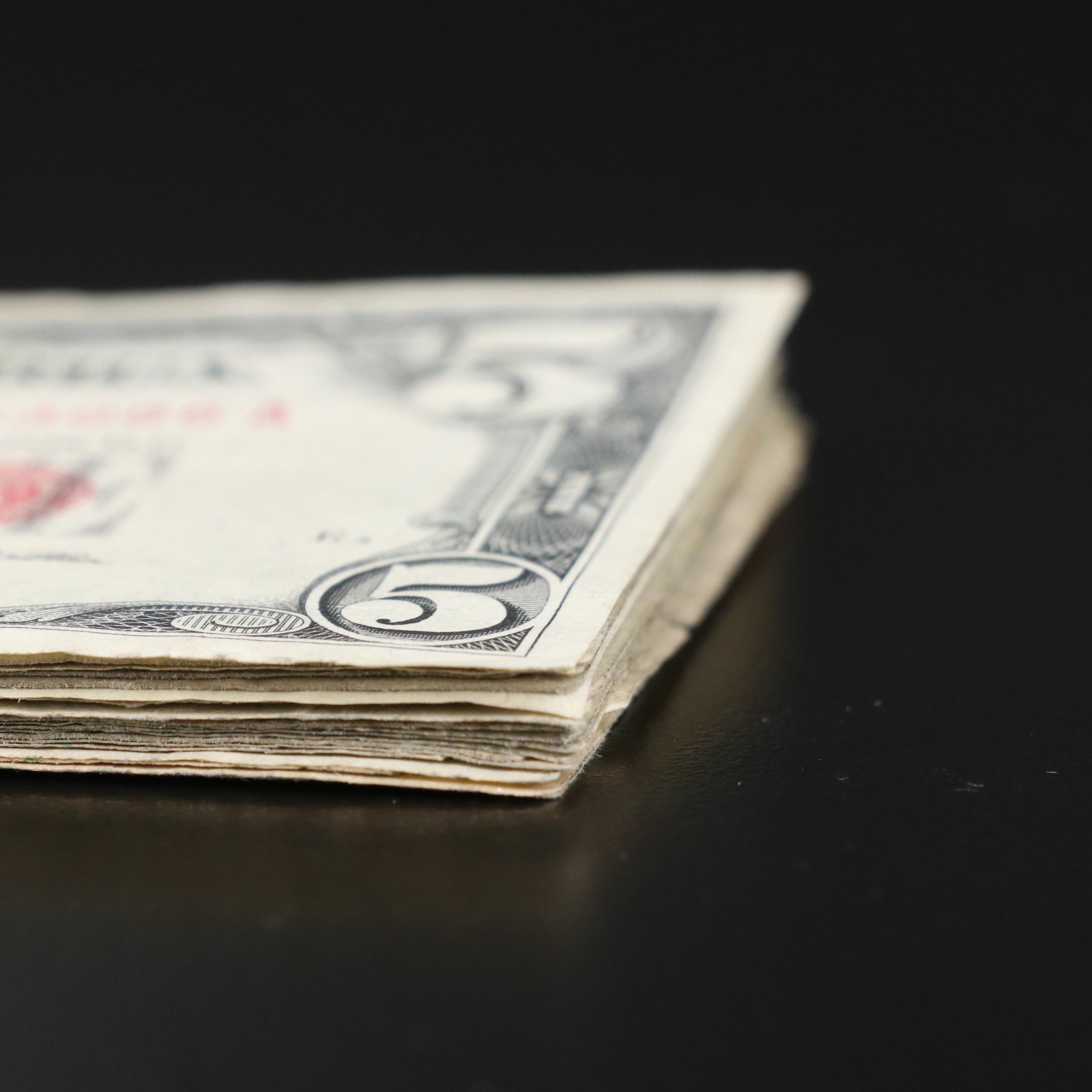 Twenty $5 Red Seal United States Notes