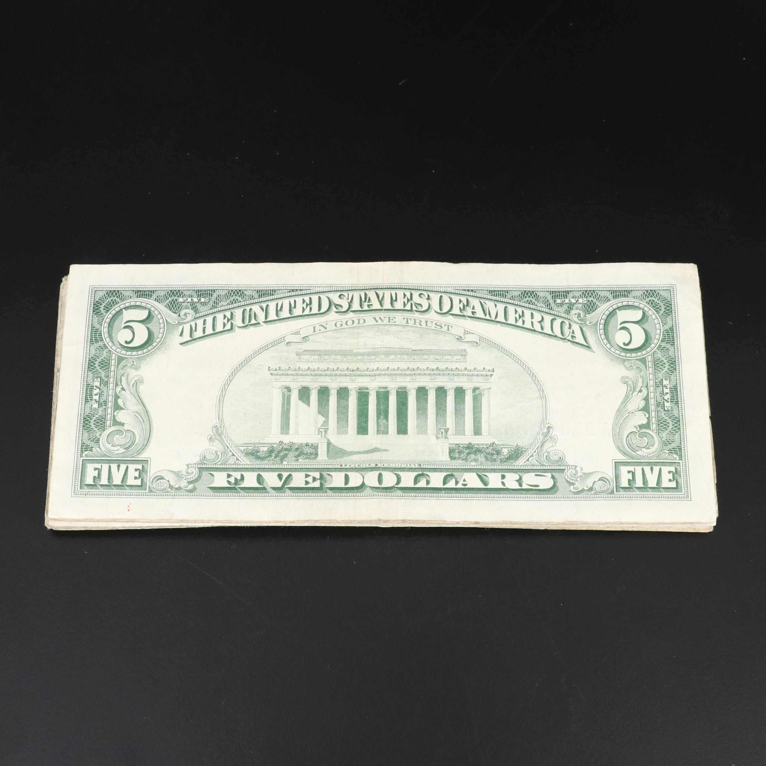 Twenty $5 Red Seal United States Notes