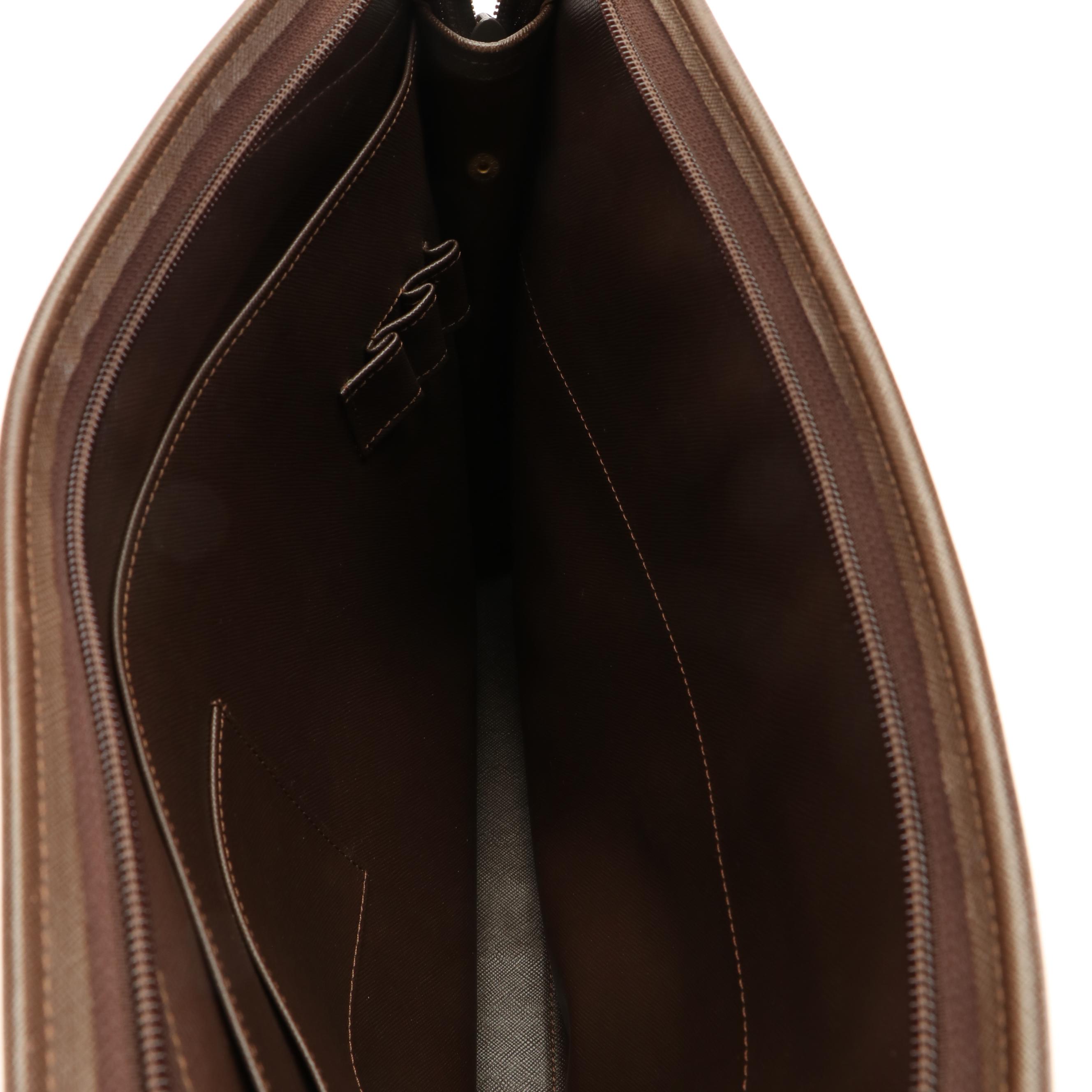 Burberry  Brown Plaid Canvas Document Bag