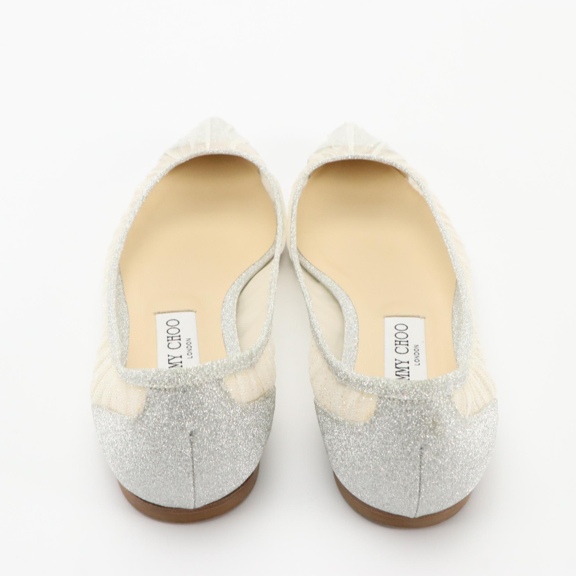 Jimmy Choo Love Glittered Tulle and Canvas Point-Toe Flats
