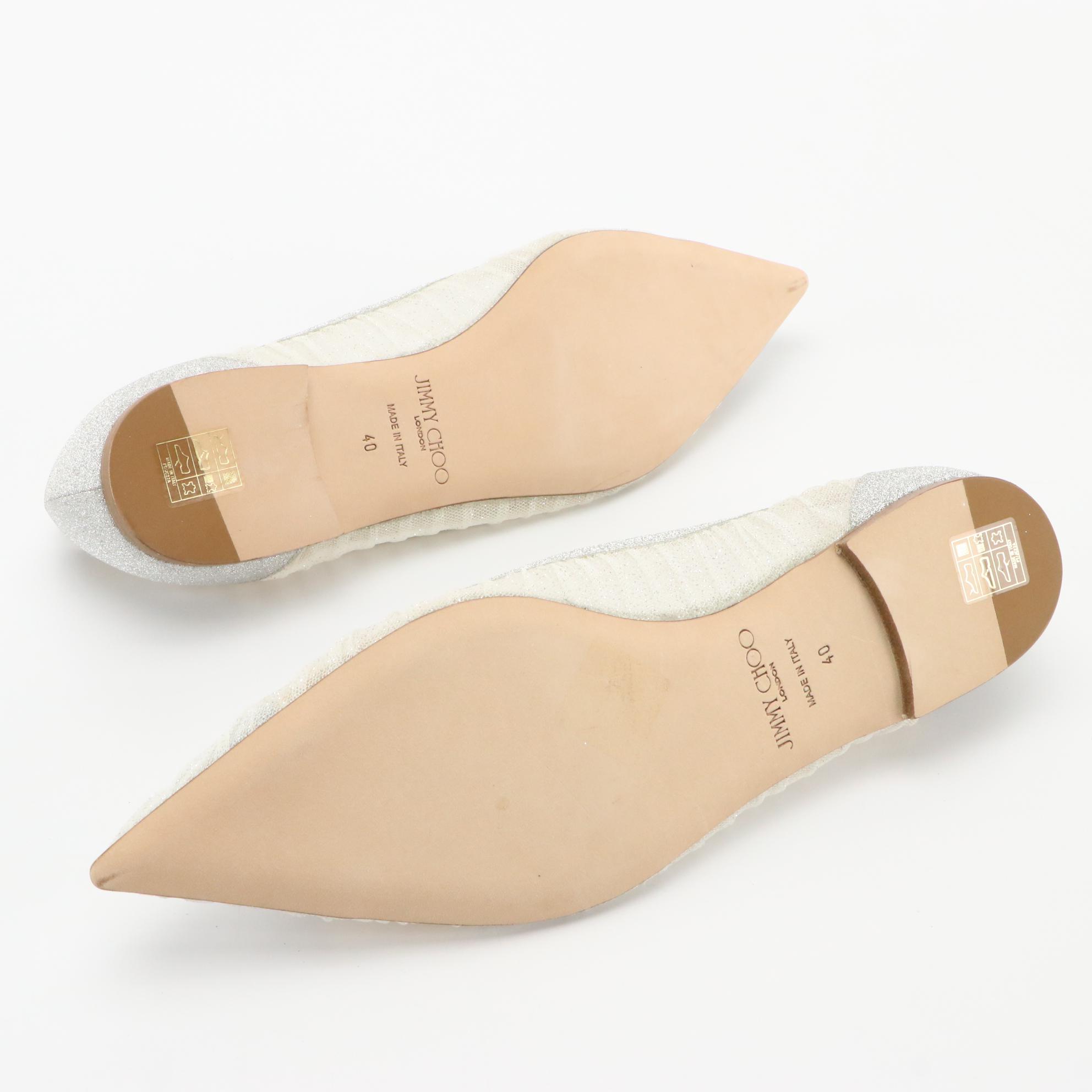Jimmy Choo Love Glittered Tulle and Canvas Point-Toe Flats