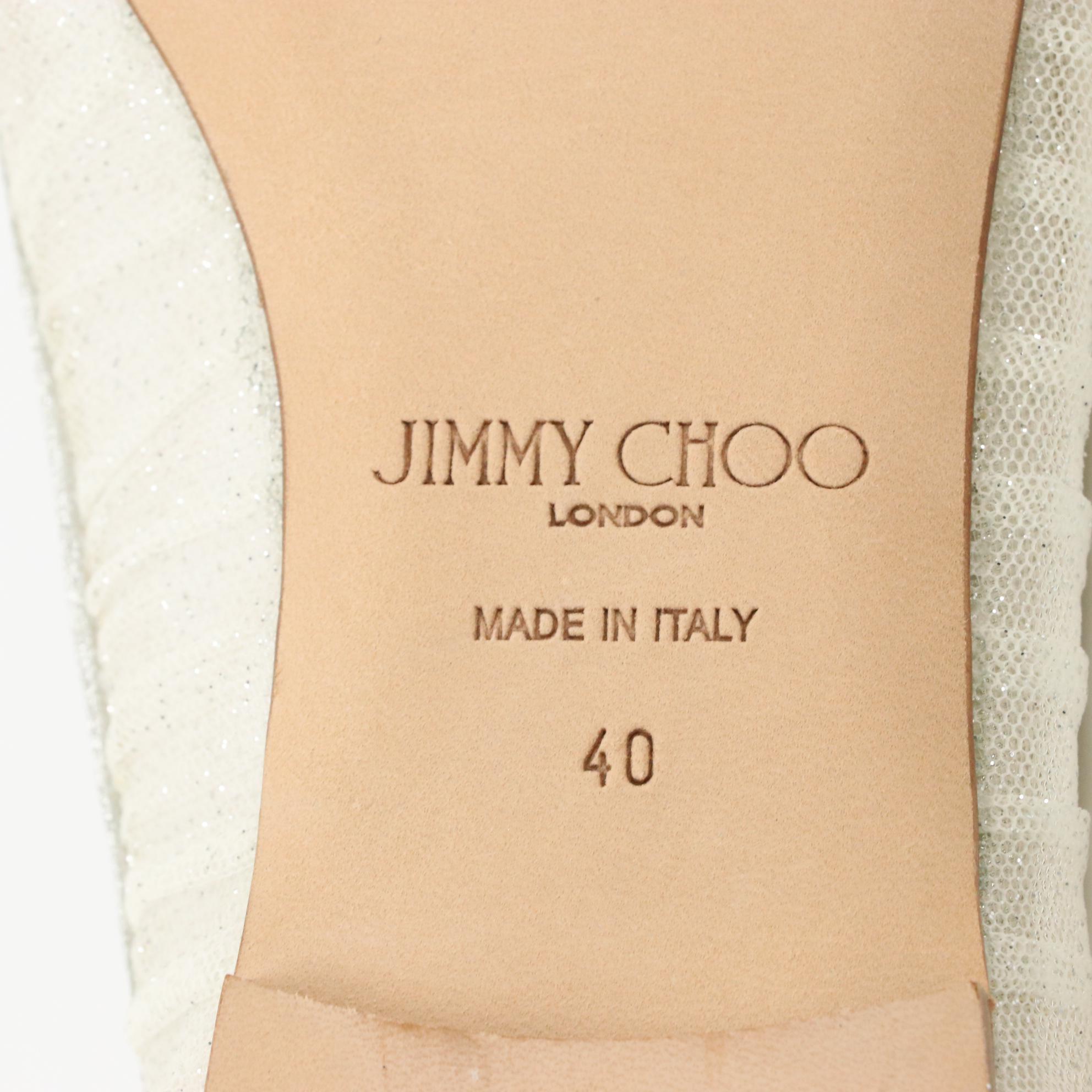 Jimmy Choo Love Glittered Tulle and Canvas Point-Toe Flats