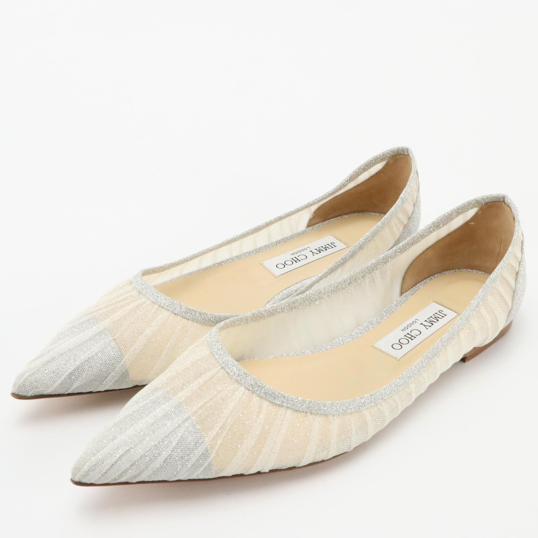 Jimmy Choo Love Glittered Tulle and Canvas Point-Toe Flats