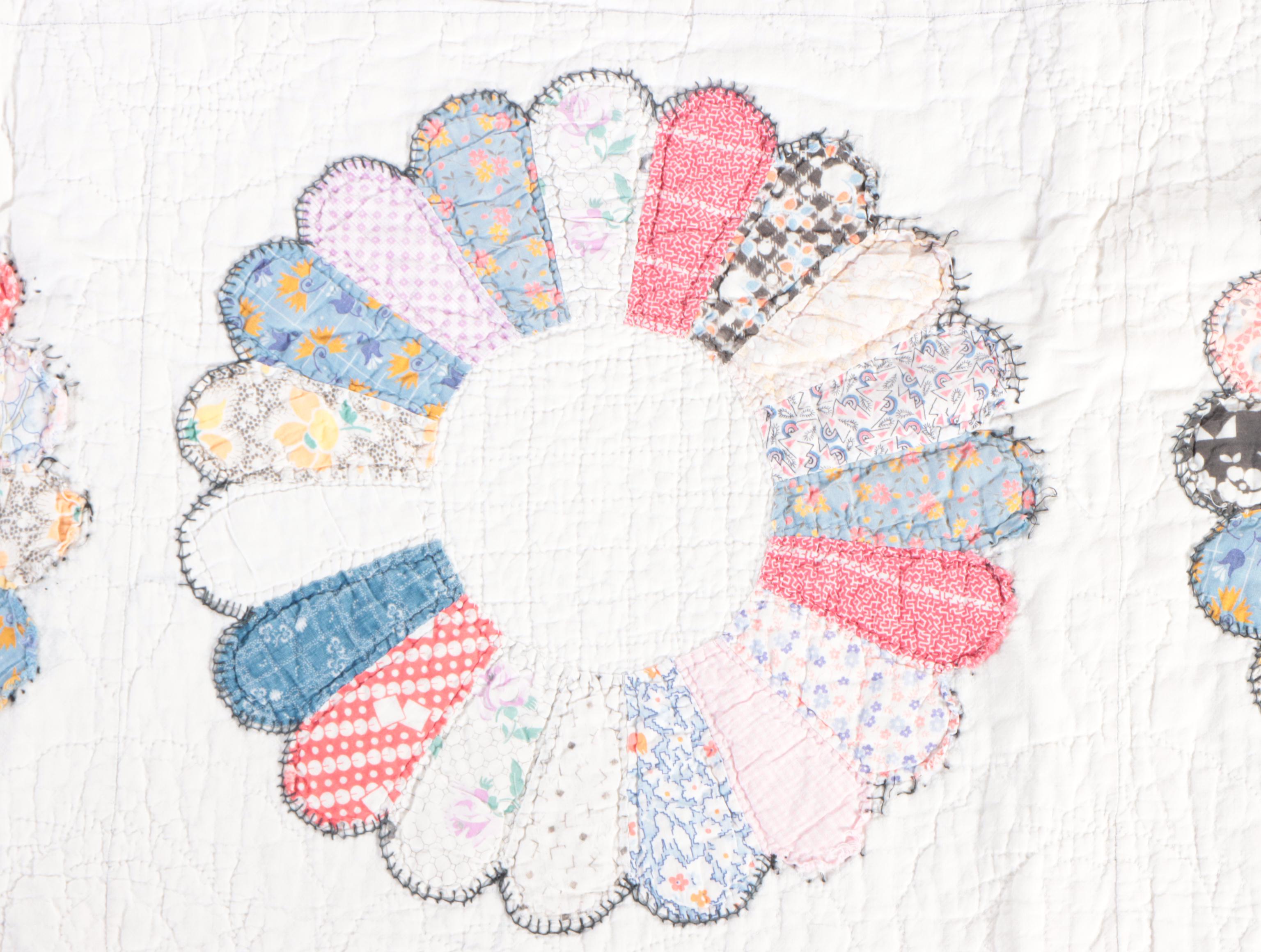 Handmade "Dresden Plate", "Nine Patch", and "Hourglass" Pieced Quilts, 20th C.