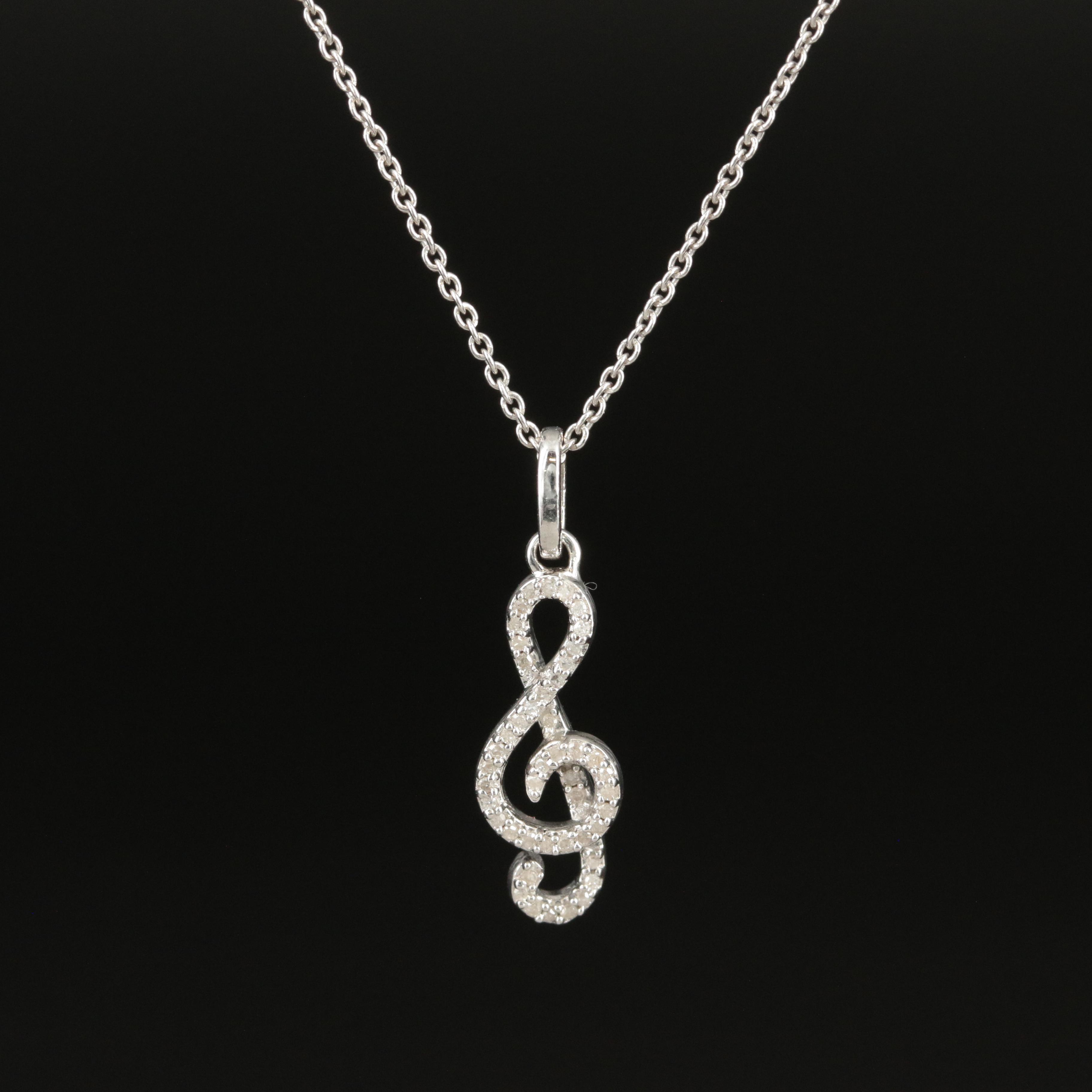 Sterling Diamond Treble Clef Pendant Necklace