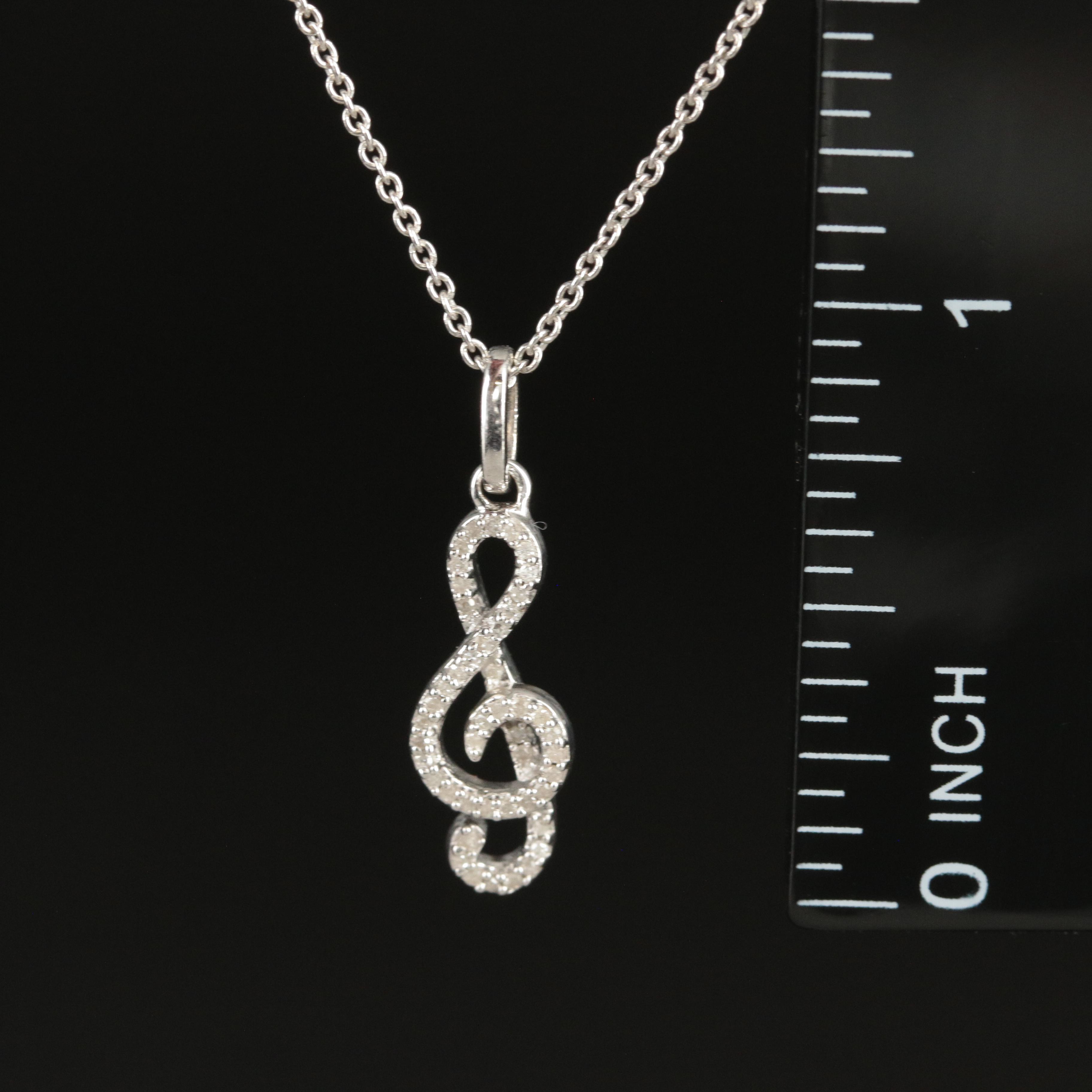 Sterling Diamond Treble Clef Pendant Necklace