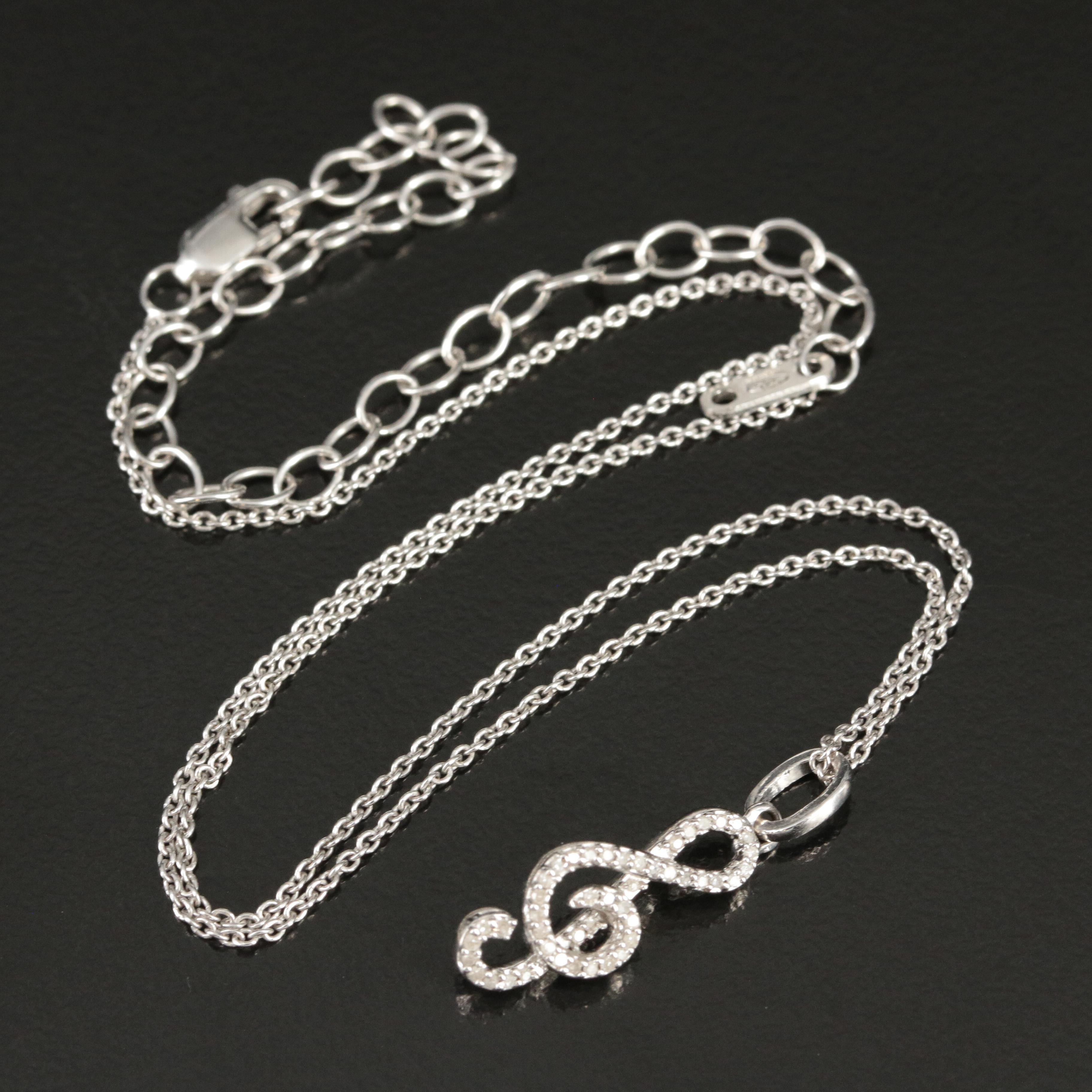 Sterling Diamond Treble Clef Pendant Necklace