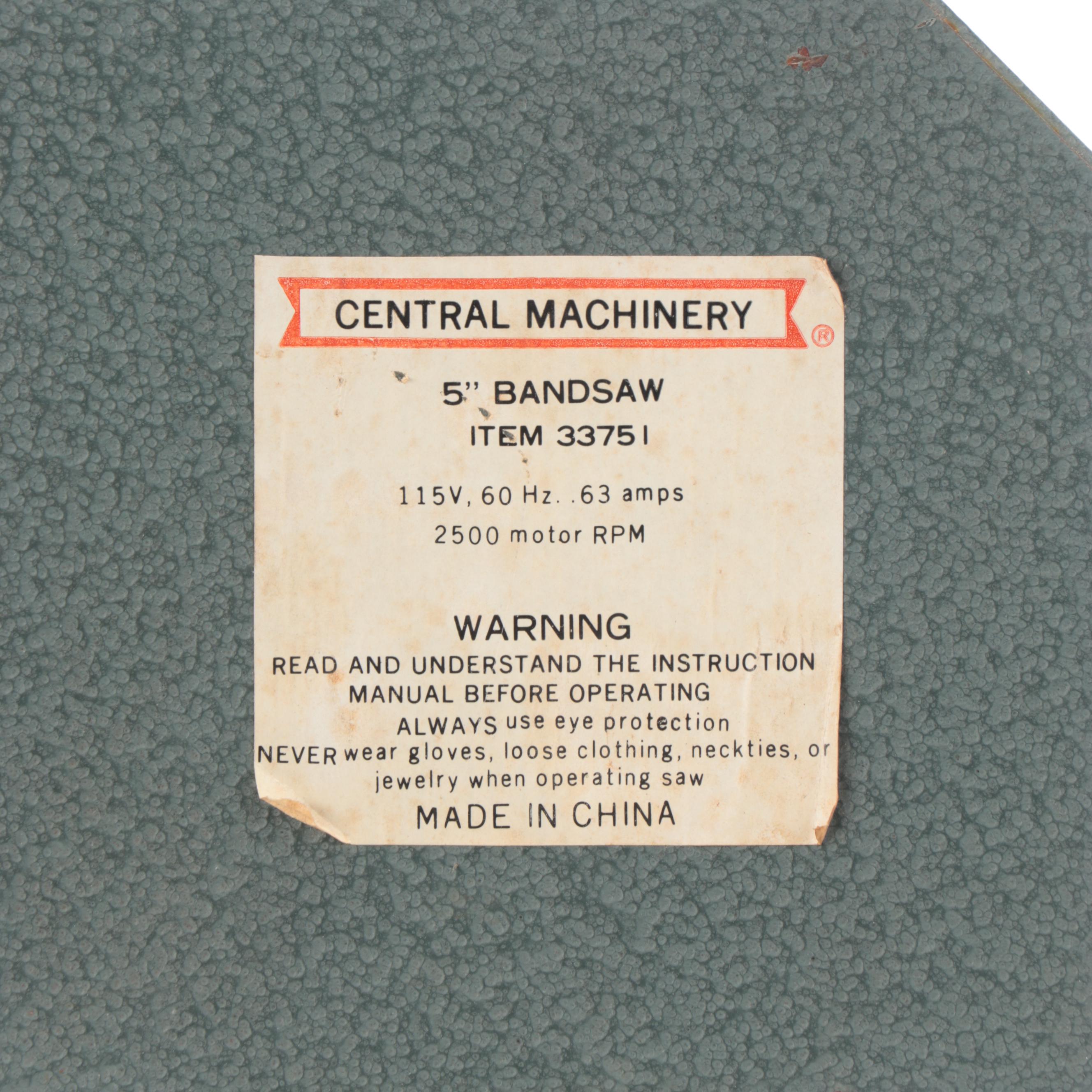 Central Machinery Model 33751 5" Band Saw