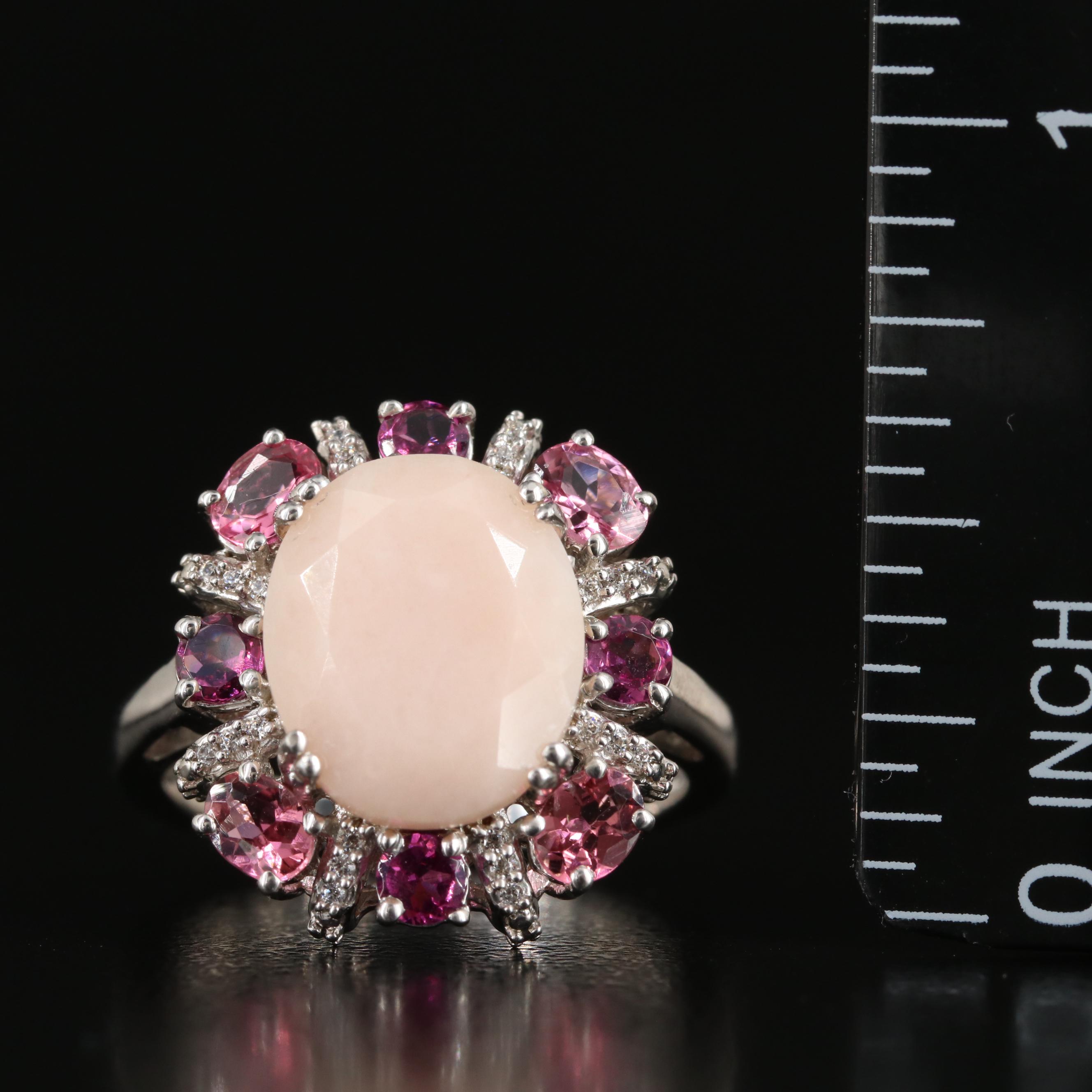 Sterling Opal and Tourmaline Ring with Cubic Zirconia