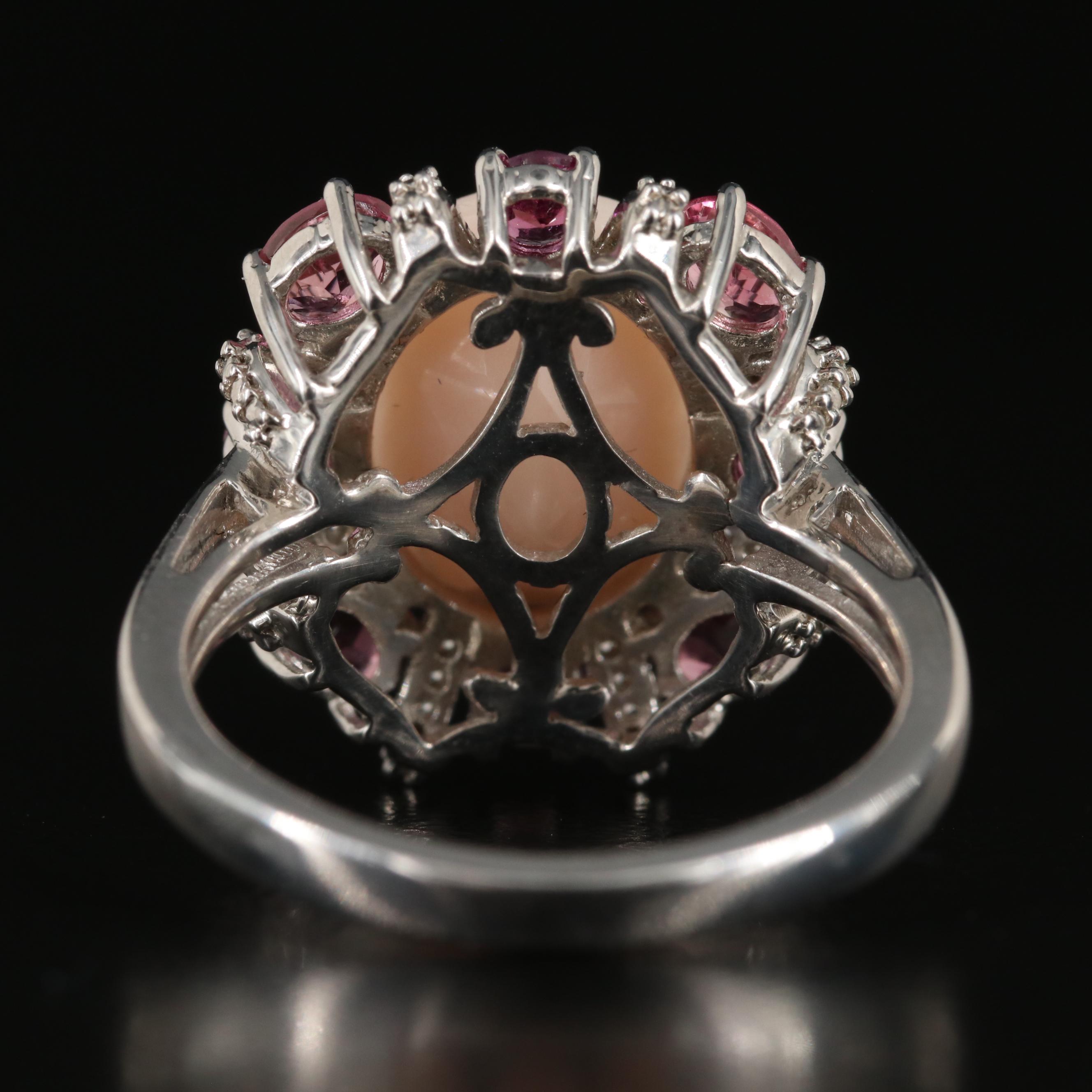 Sterling Opal and Tourmaline Ring with Cubic Zirconia