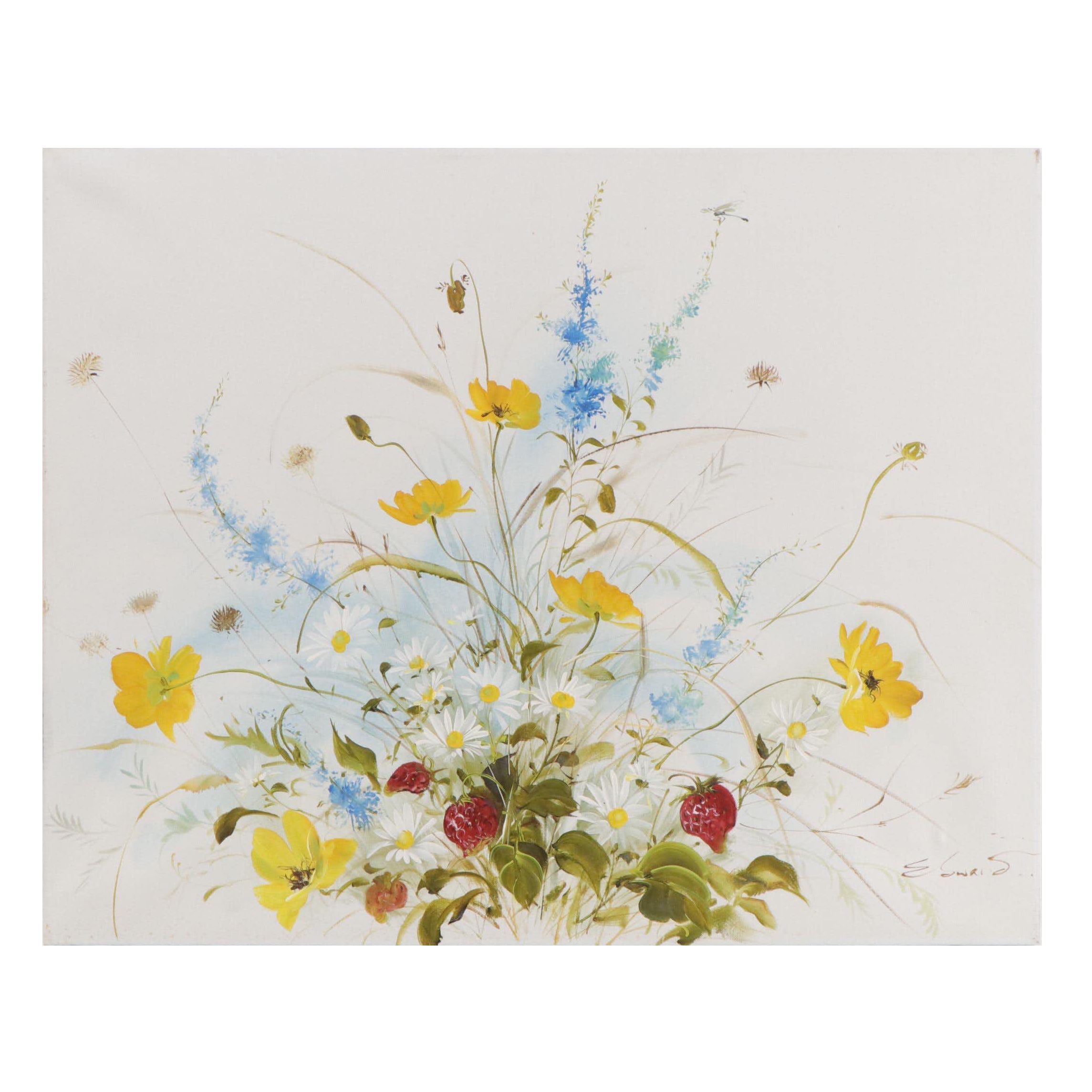 Wildflower Bouquet Oil Painting, Circa 1970