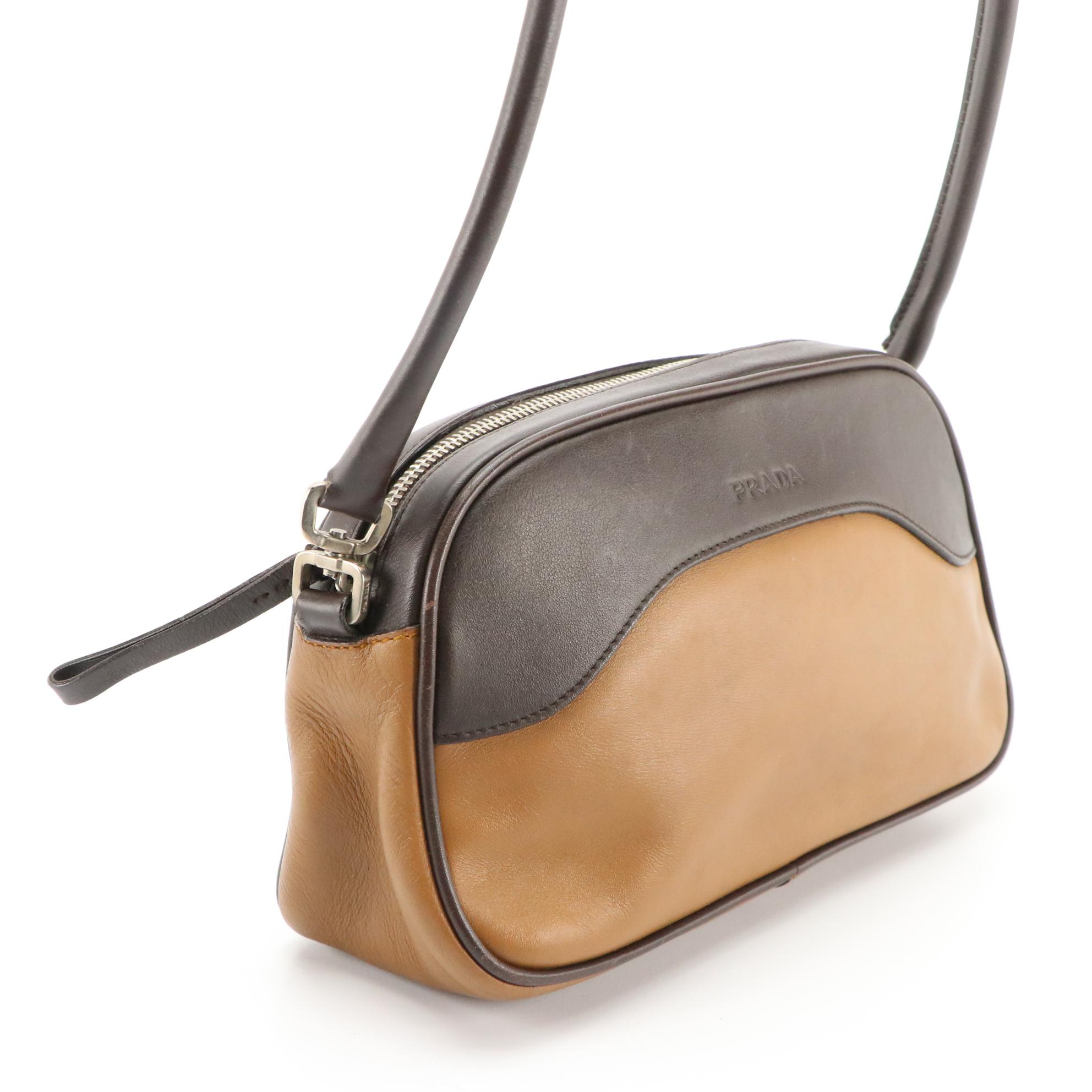 Prada Two-Tone Brown Leather Shoulder Bag