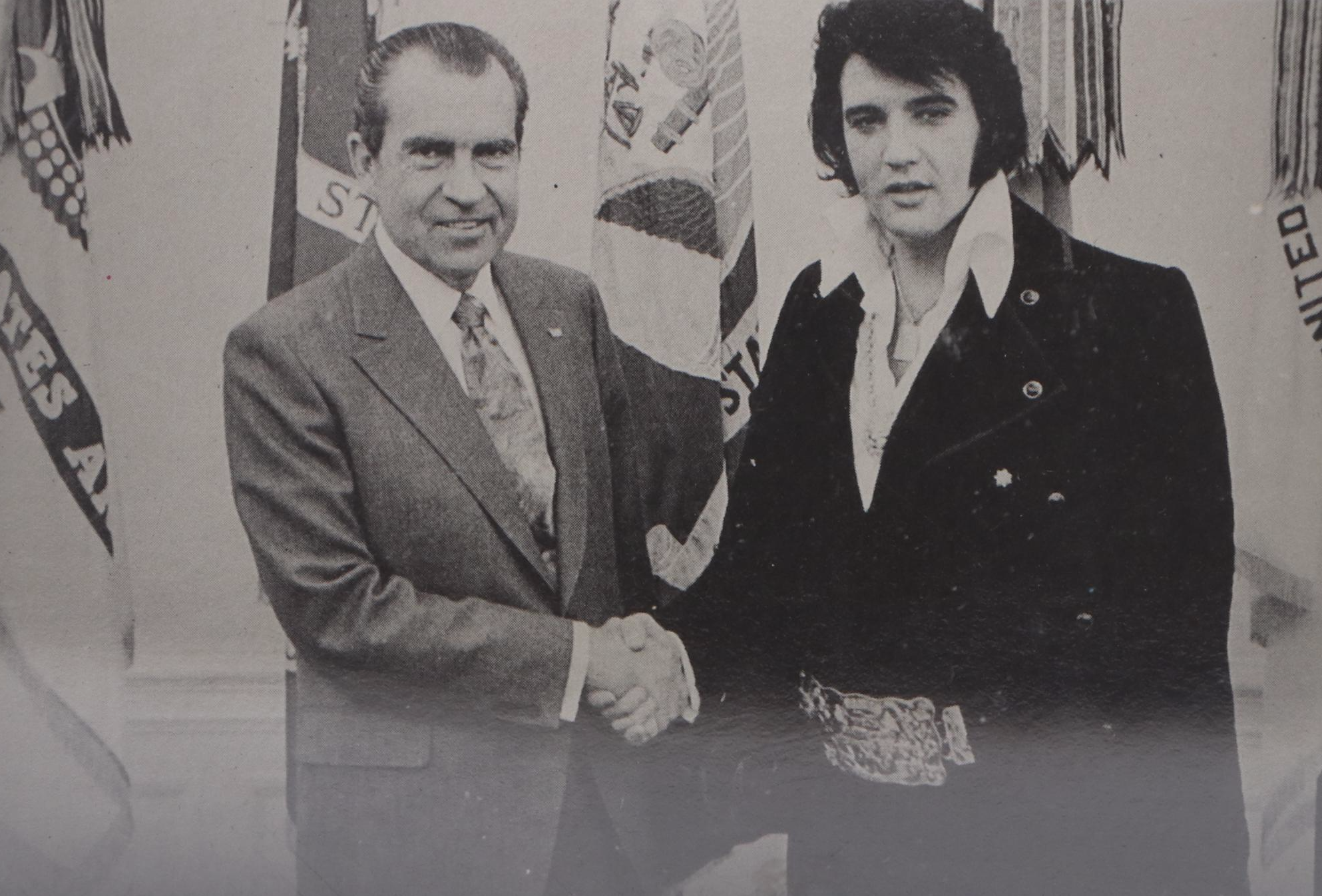 Elvis Presley and Richard Nixon Black and White Photo Print in Frame