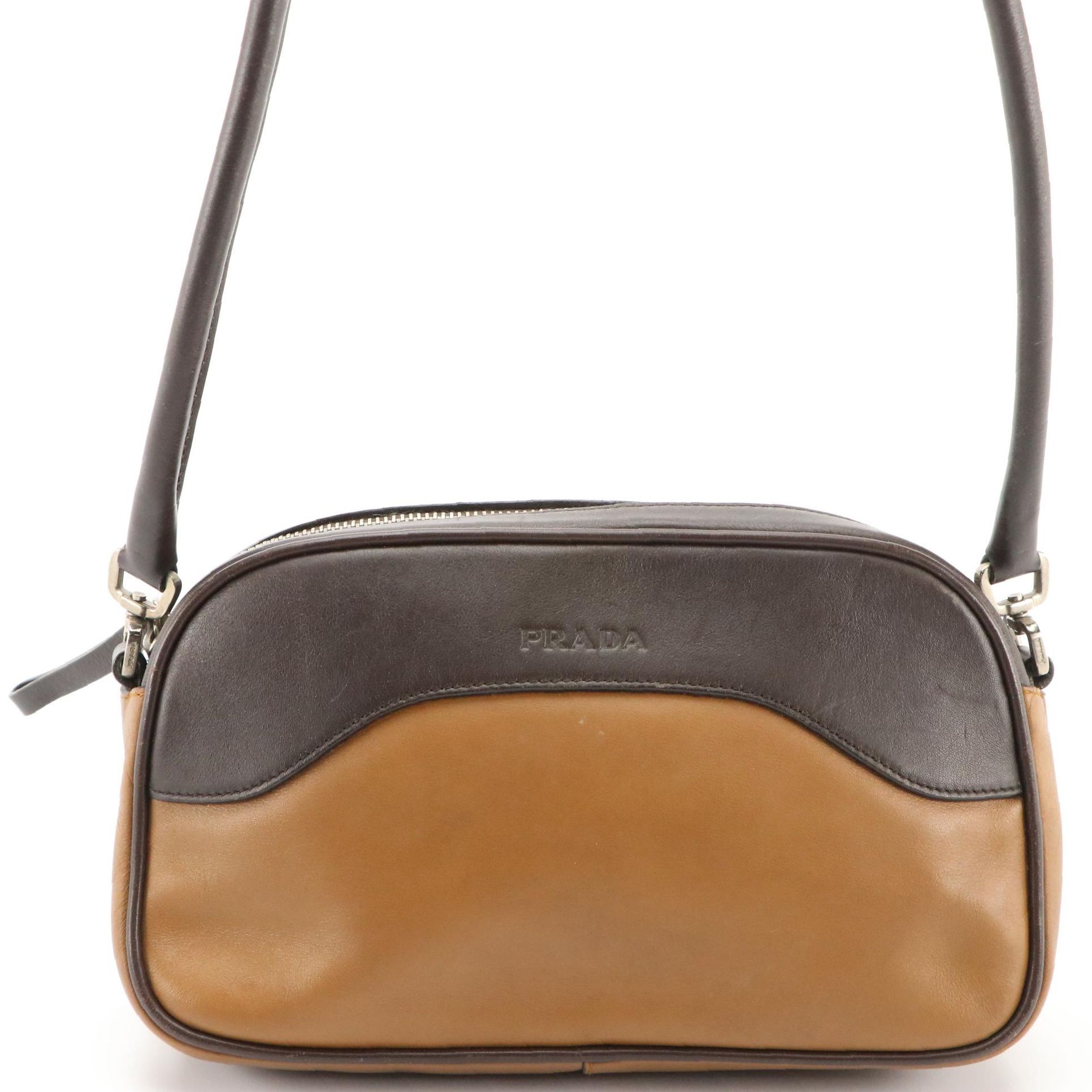 Prada Two-Tone Brown Leather Shoulder Bag
