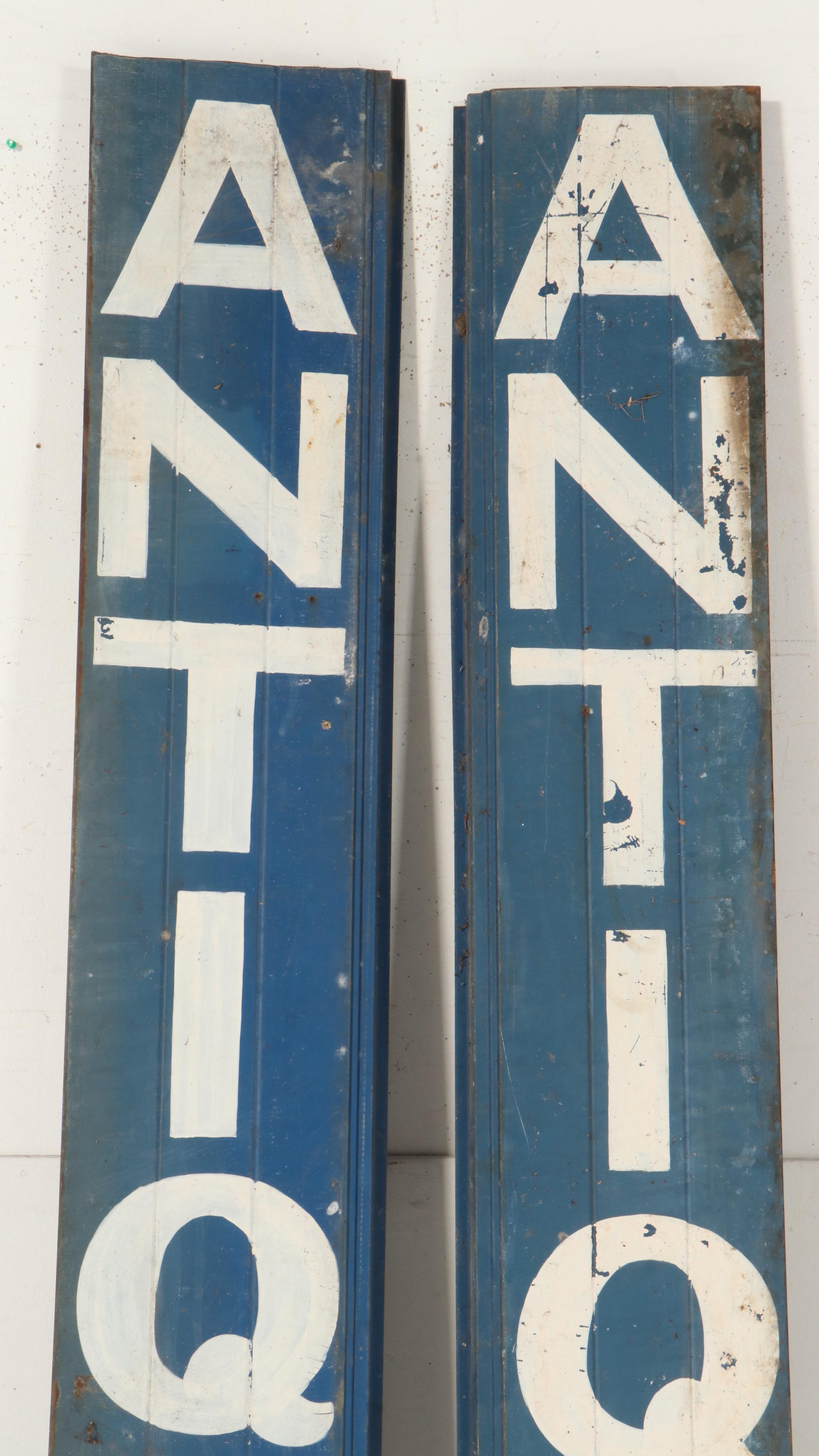 Large Scale Paint-Decorated Metal "Antiques" Wall Signs