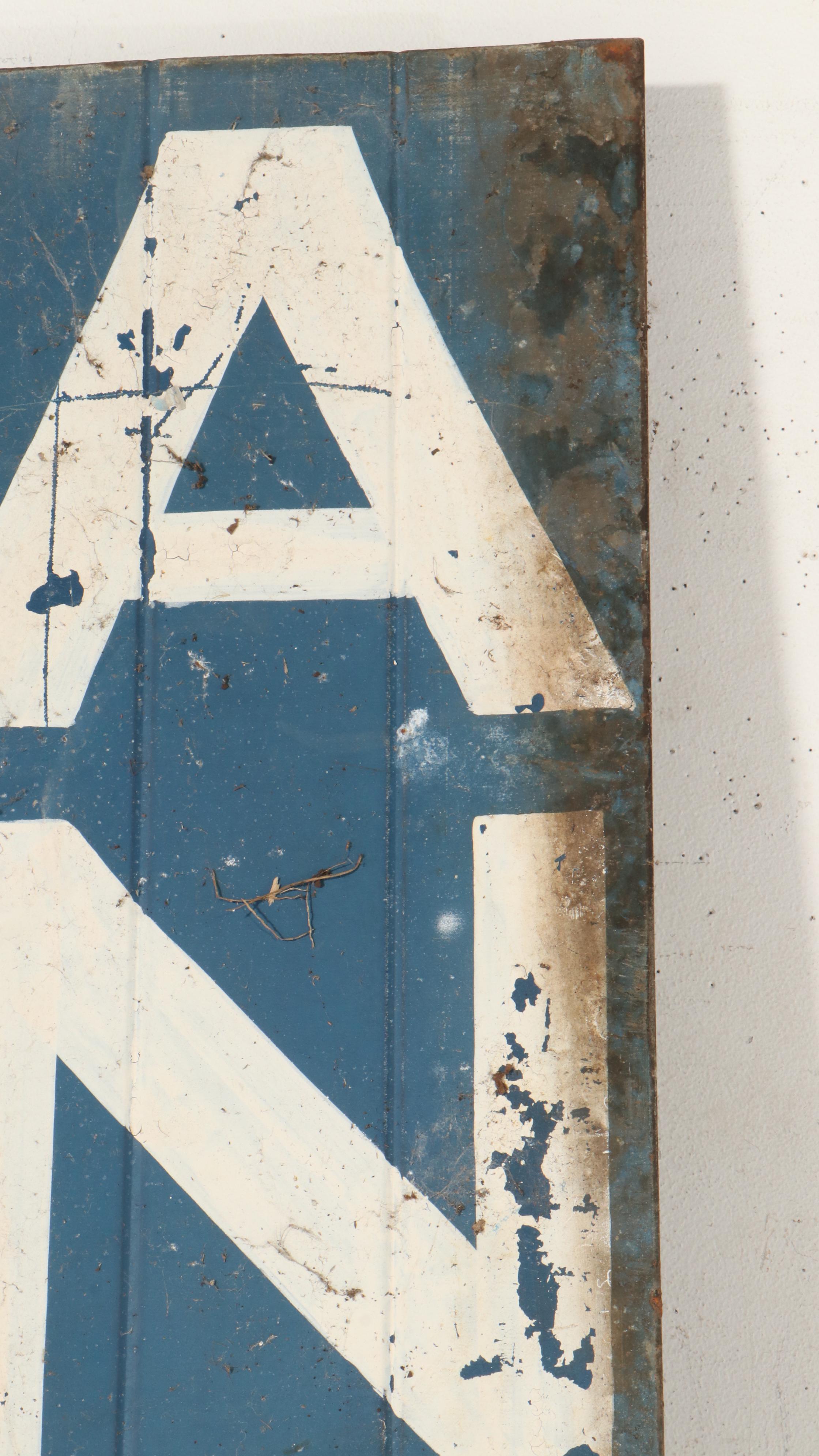 Large Scale Paint-Decorated Metal "Antiques" Wall Signs