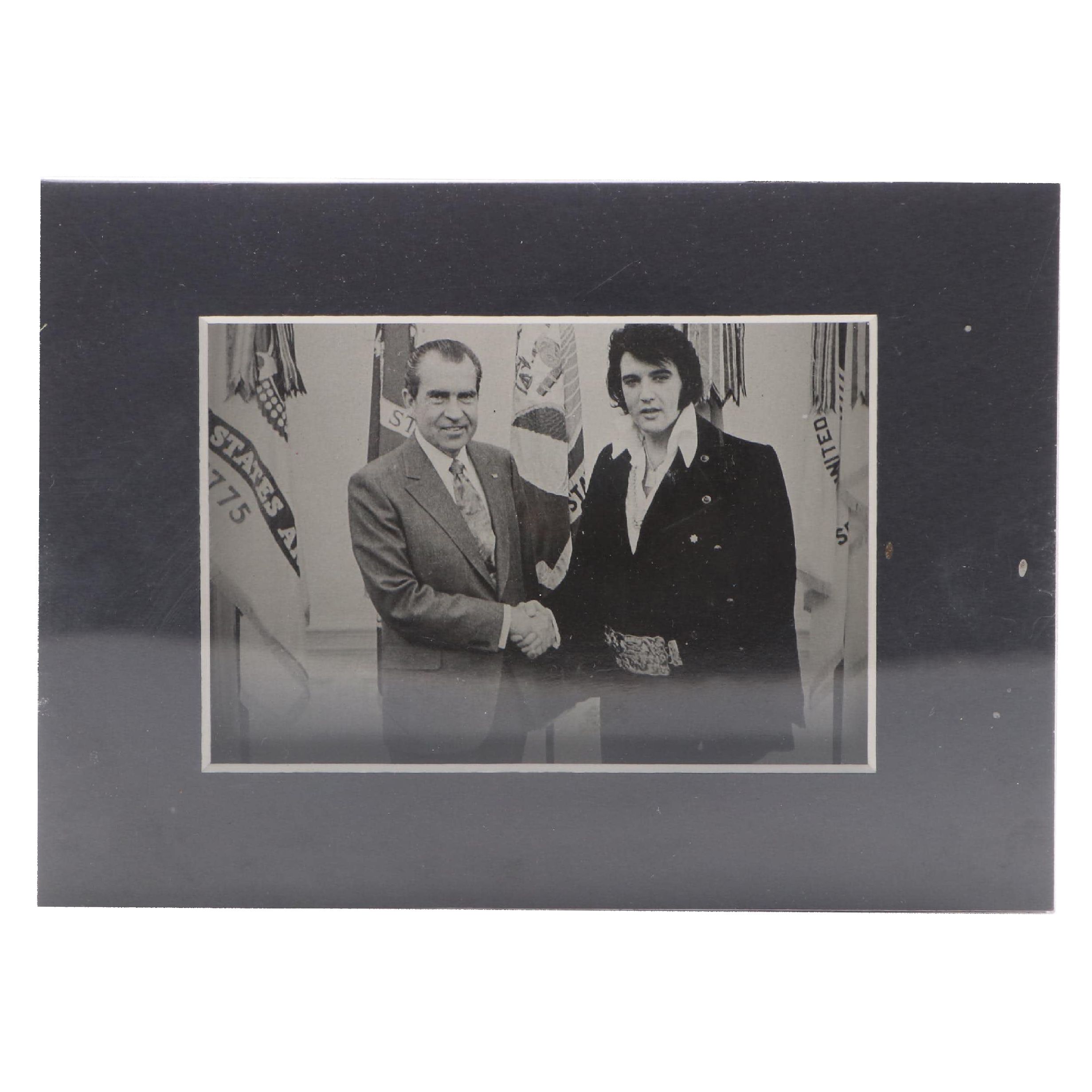 Elvis Presley and Richard Nixon Black and White Photo Print in Frame