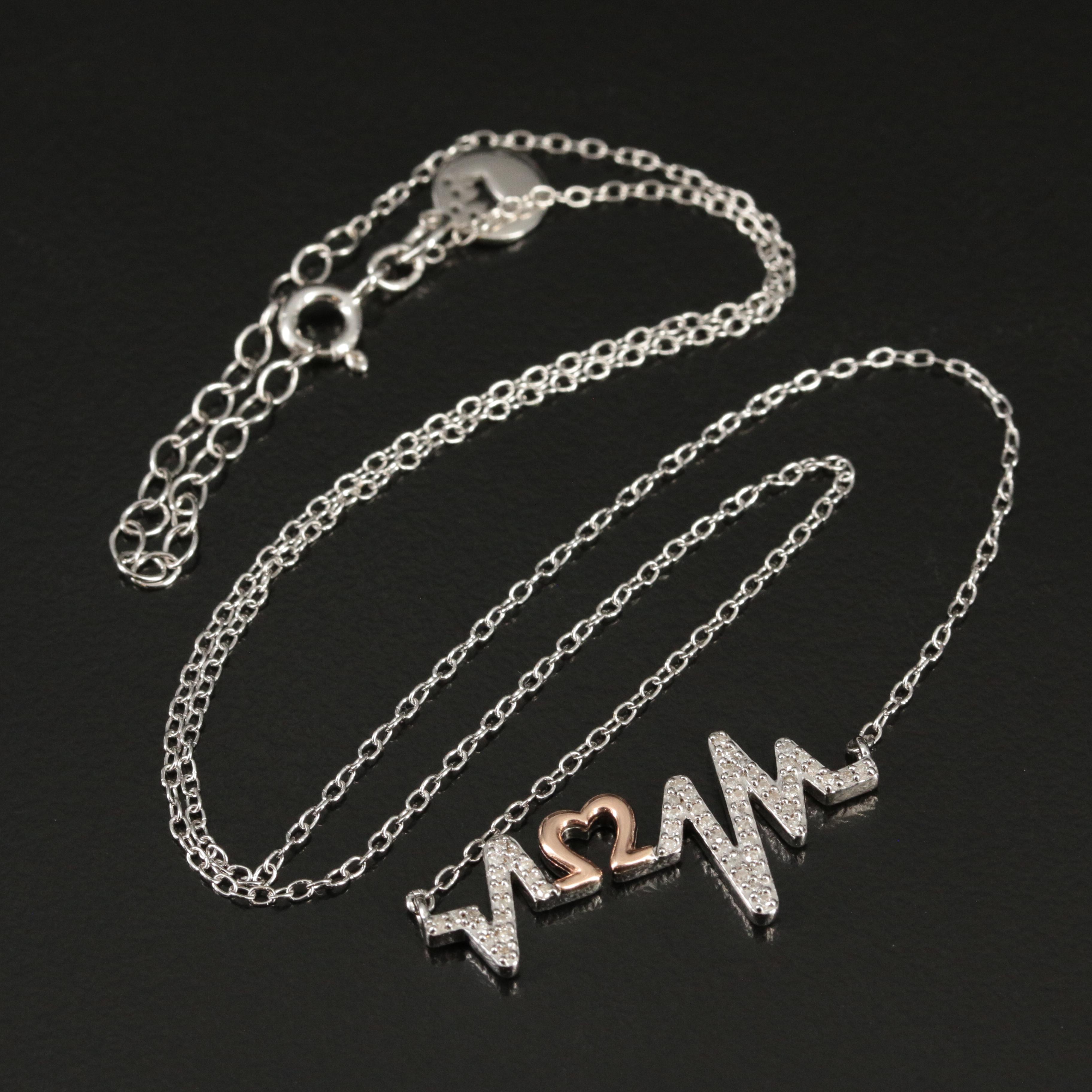 Hallmark Sterling Diamond Heartbeat Necklace with 14K Rose Gold Accent EBTH