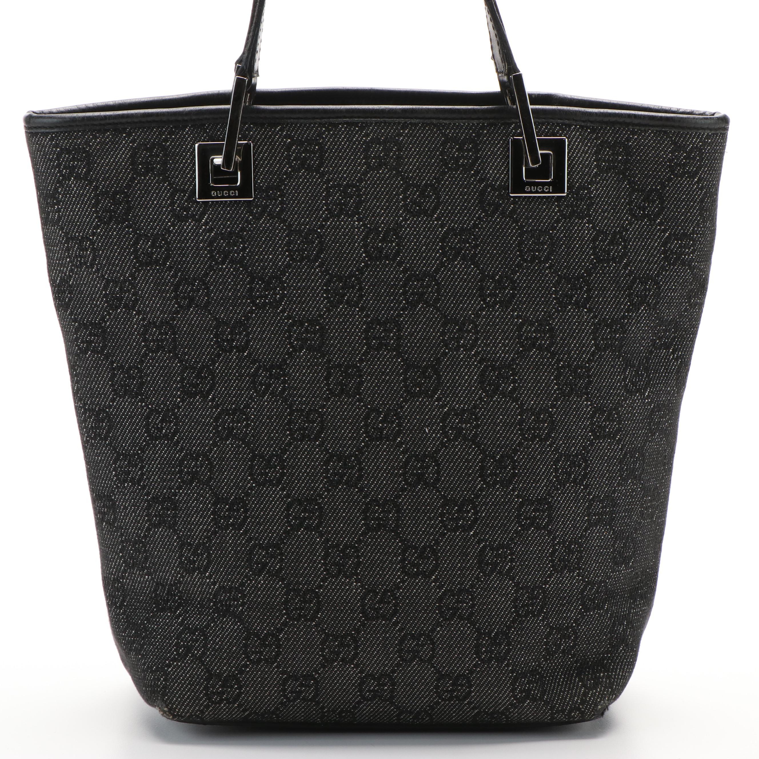 Gucci Black Denim Monogram Eclipse Bucket Tote