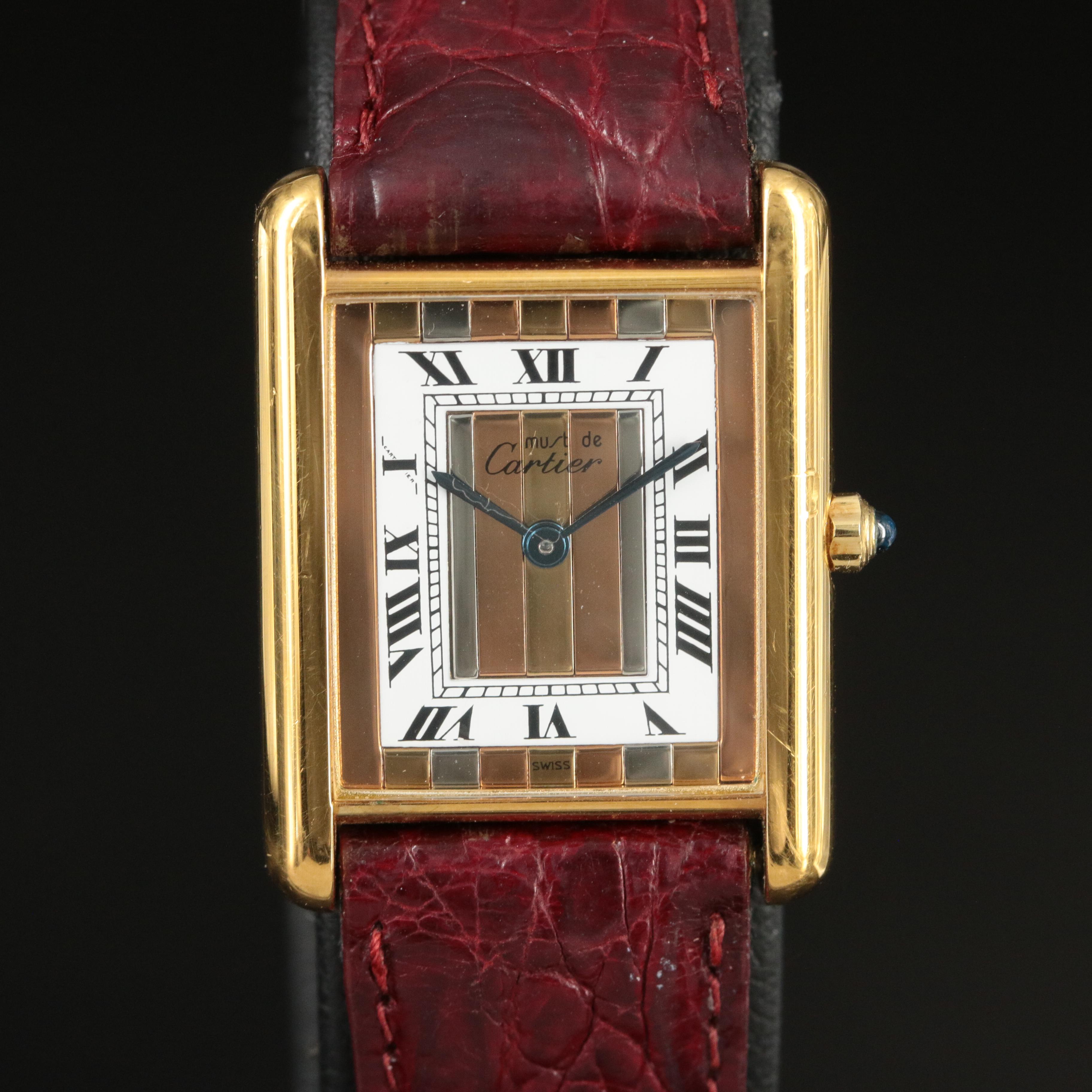 Cartier Vermeil Tank Quartz Tri-Color Dial Watch