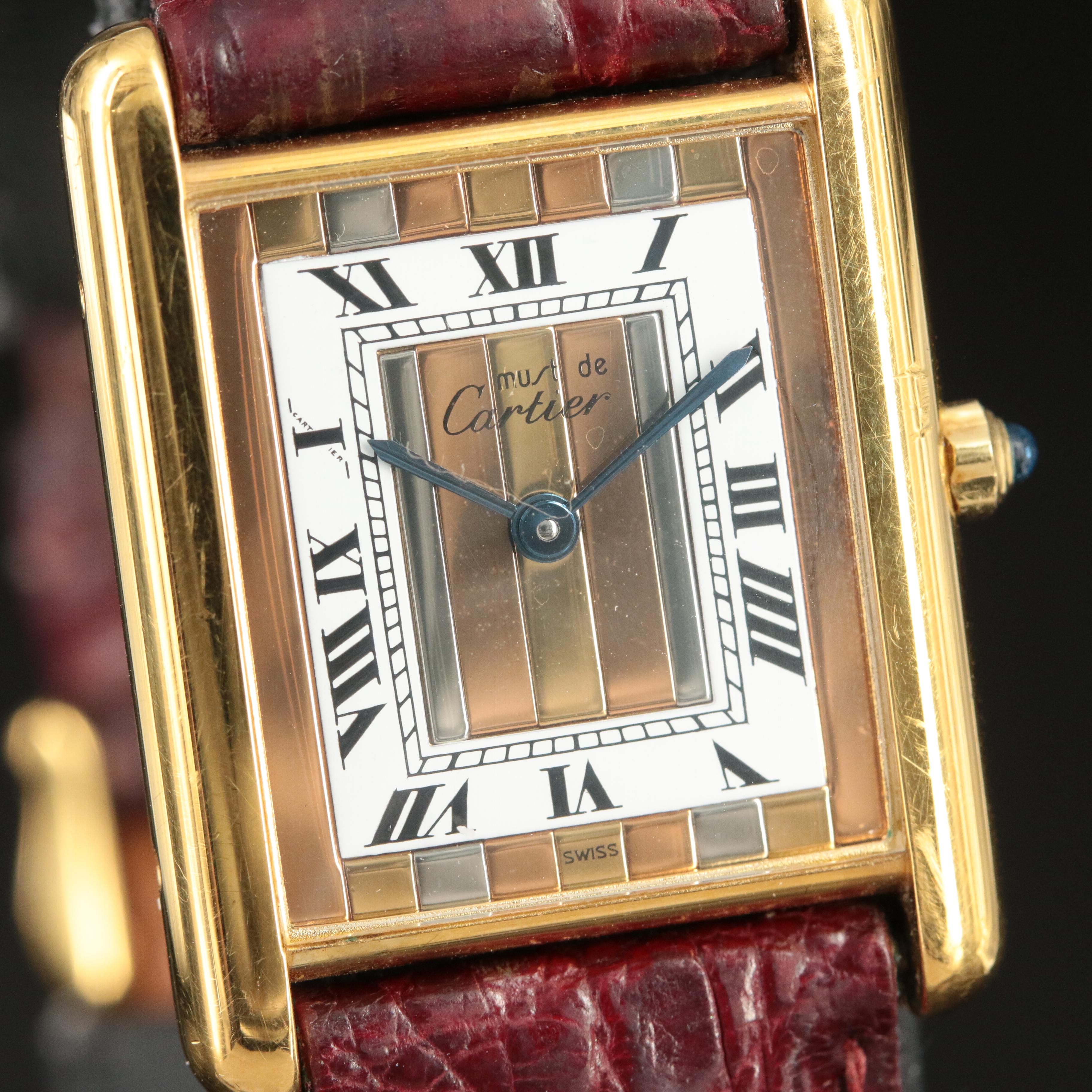 Cartier Vermeil Tank Quartz Tri-Color Dial Watch