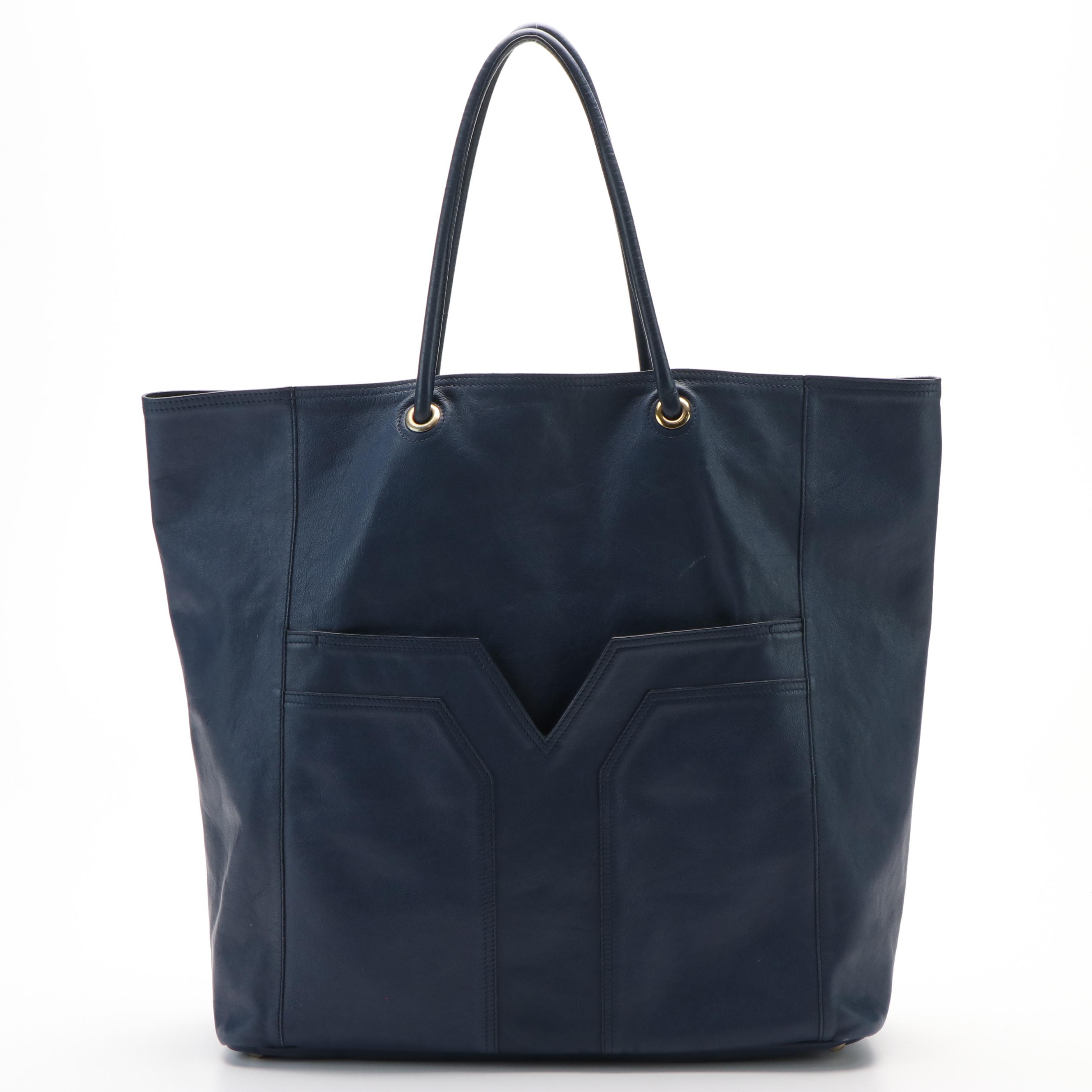 Yves Saint Laurent Navy Leather Large Sac Chyc Tote Bag