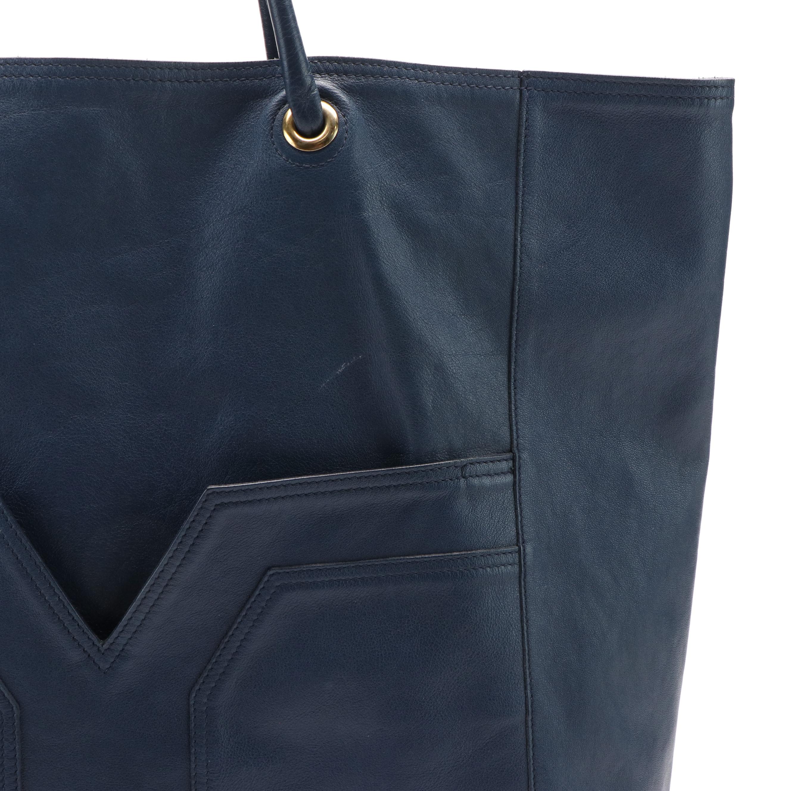 Yves Saint Laurent Navy Leather Large Sac Chyc Tote Bag