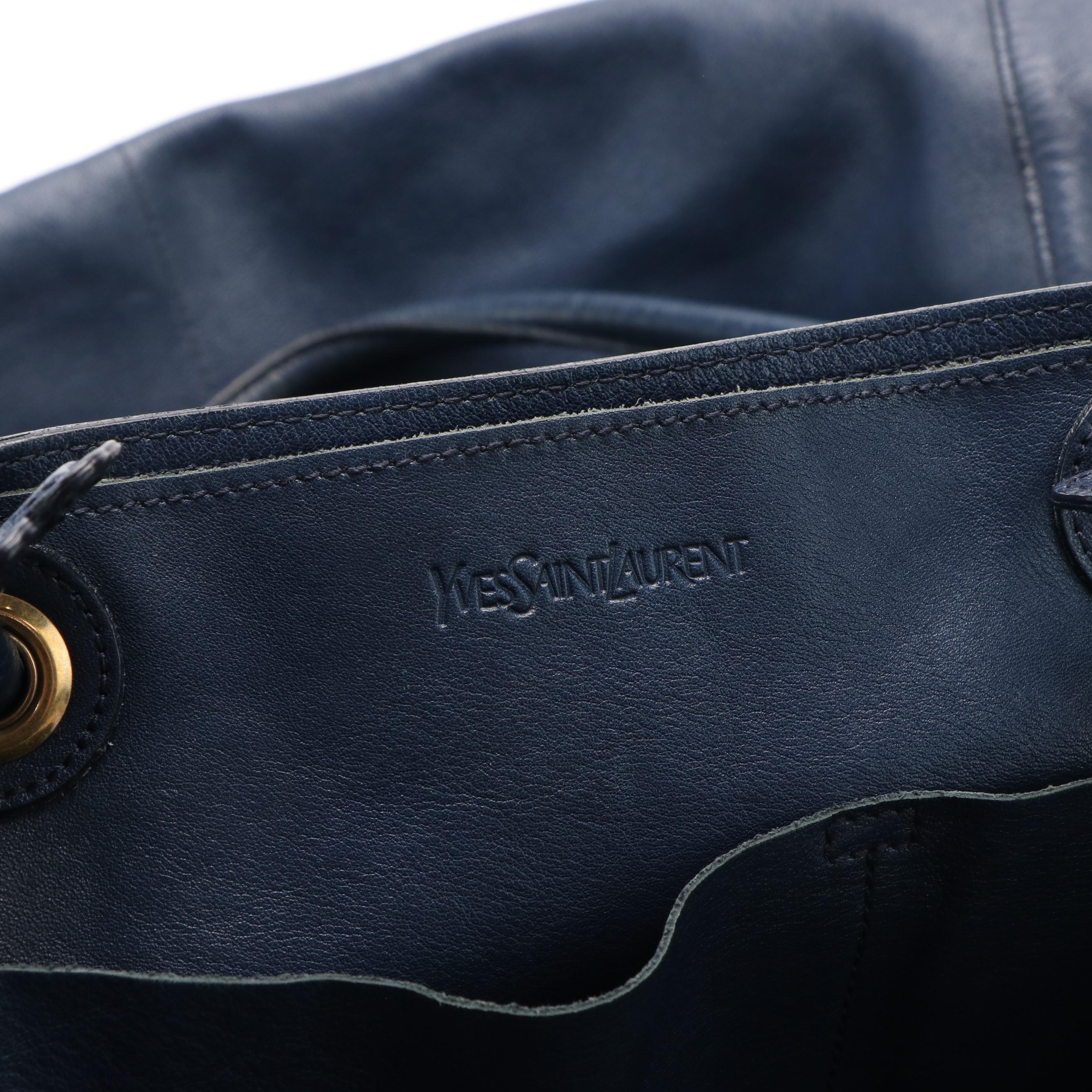 Yves Saint Laurent Navy Leather Large Sac Chyc Tote Bag