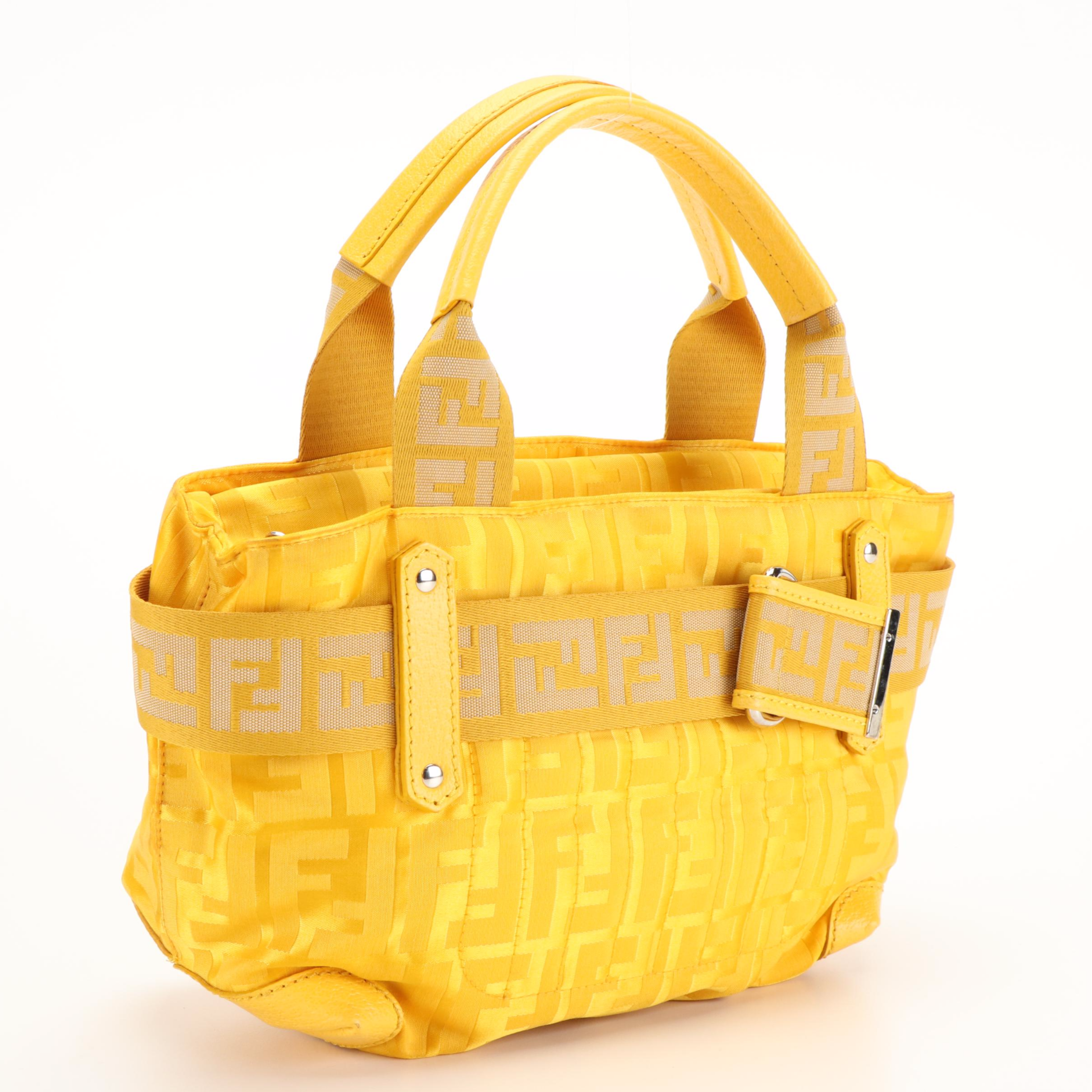 Fendi Yellow Nylon Zucca Handbag
