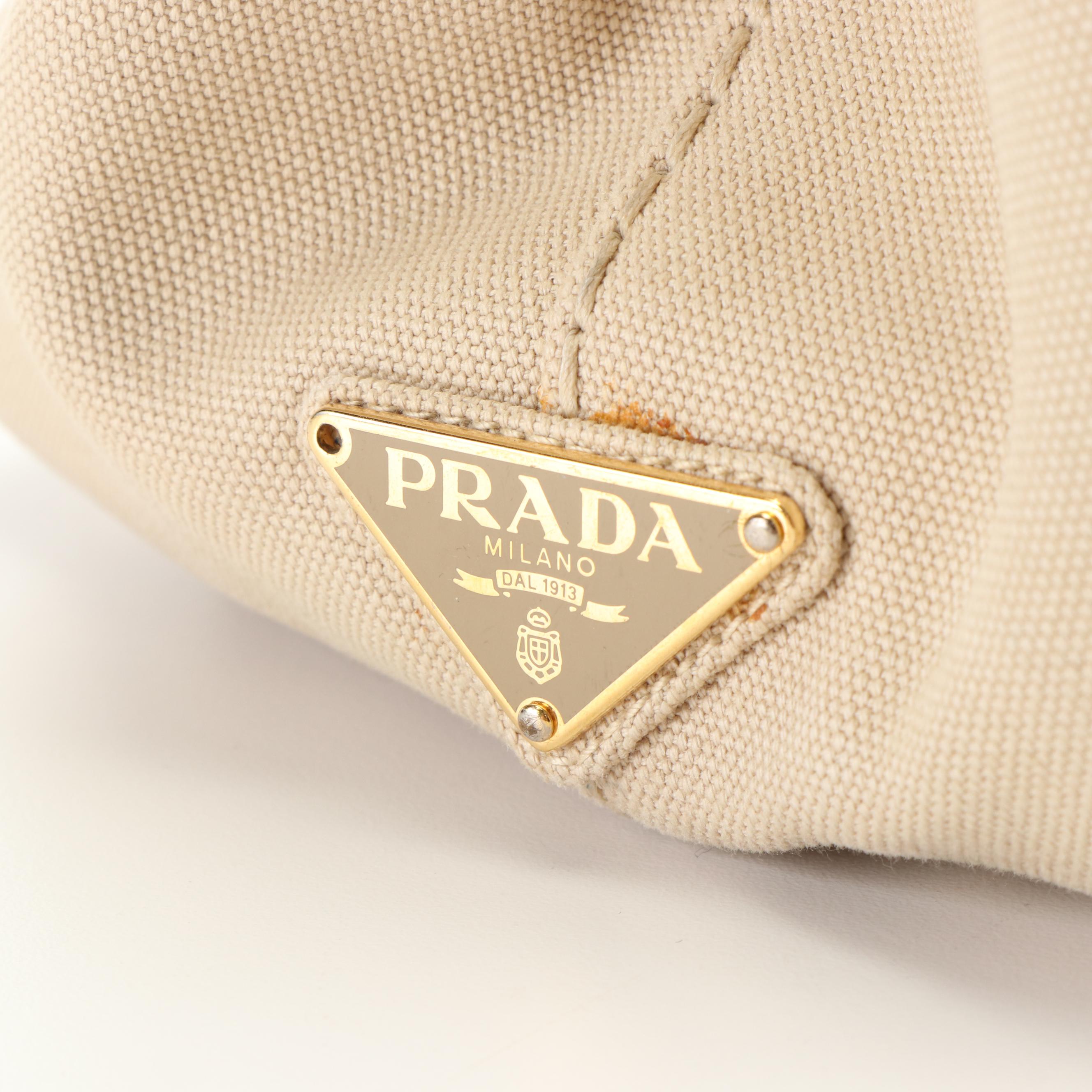 Prada Canapa Logo Two-Way Tote in Off-White Canvas