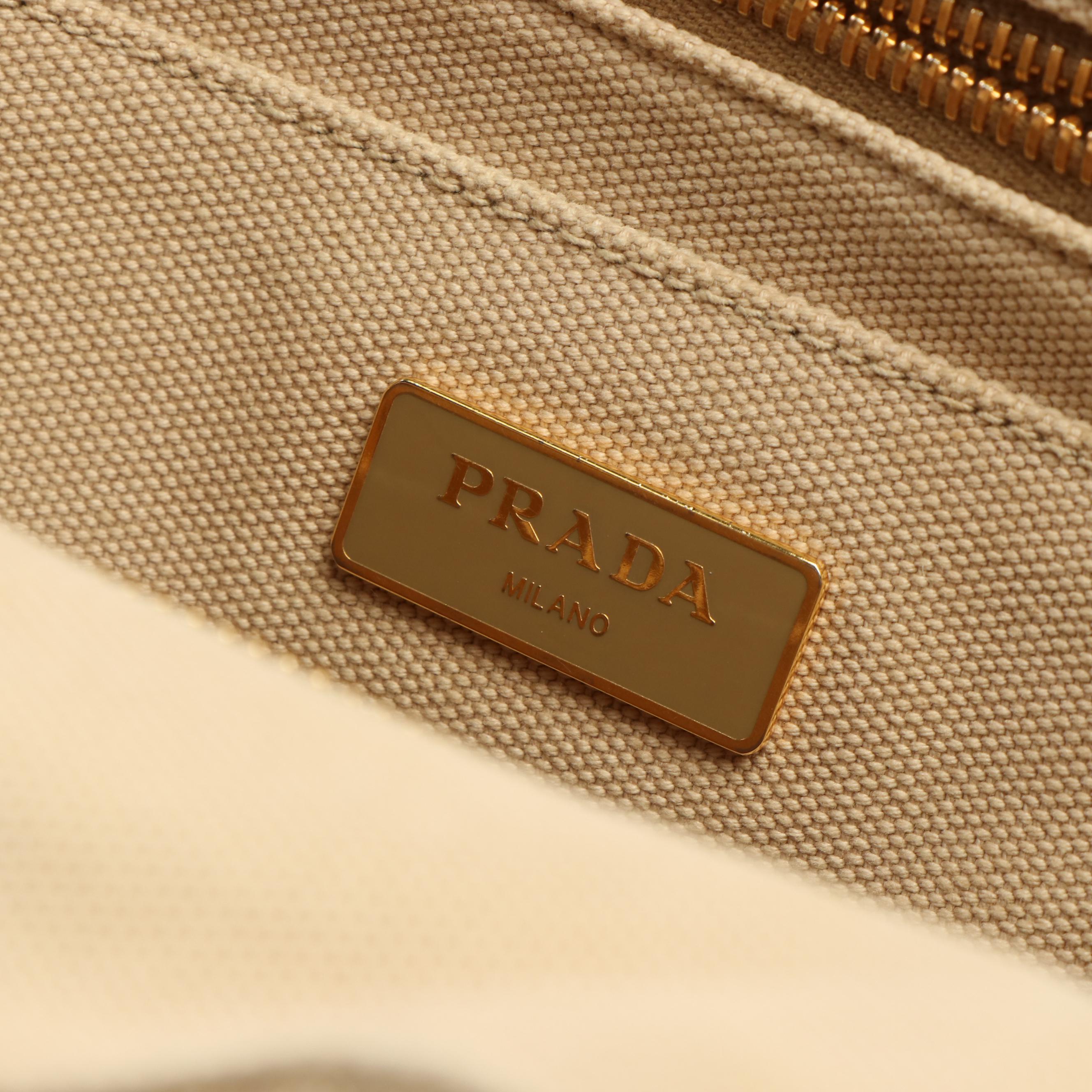 Prada Canapa Logo Two-Way Tote in Off-White Canvas