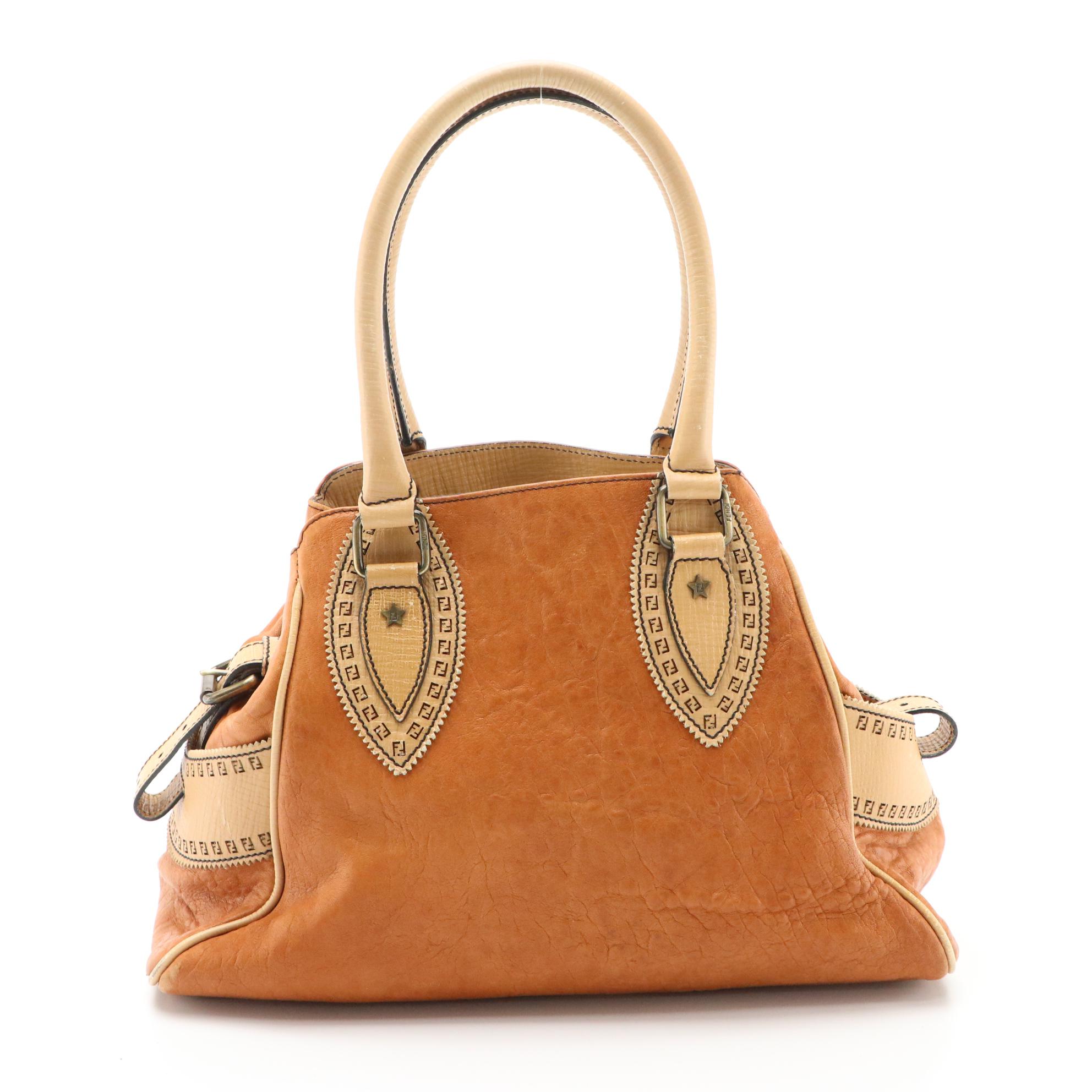 Fendi Small Bag Du Jour in Cognac Leather with FF Logo Detailing