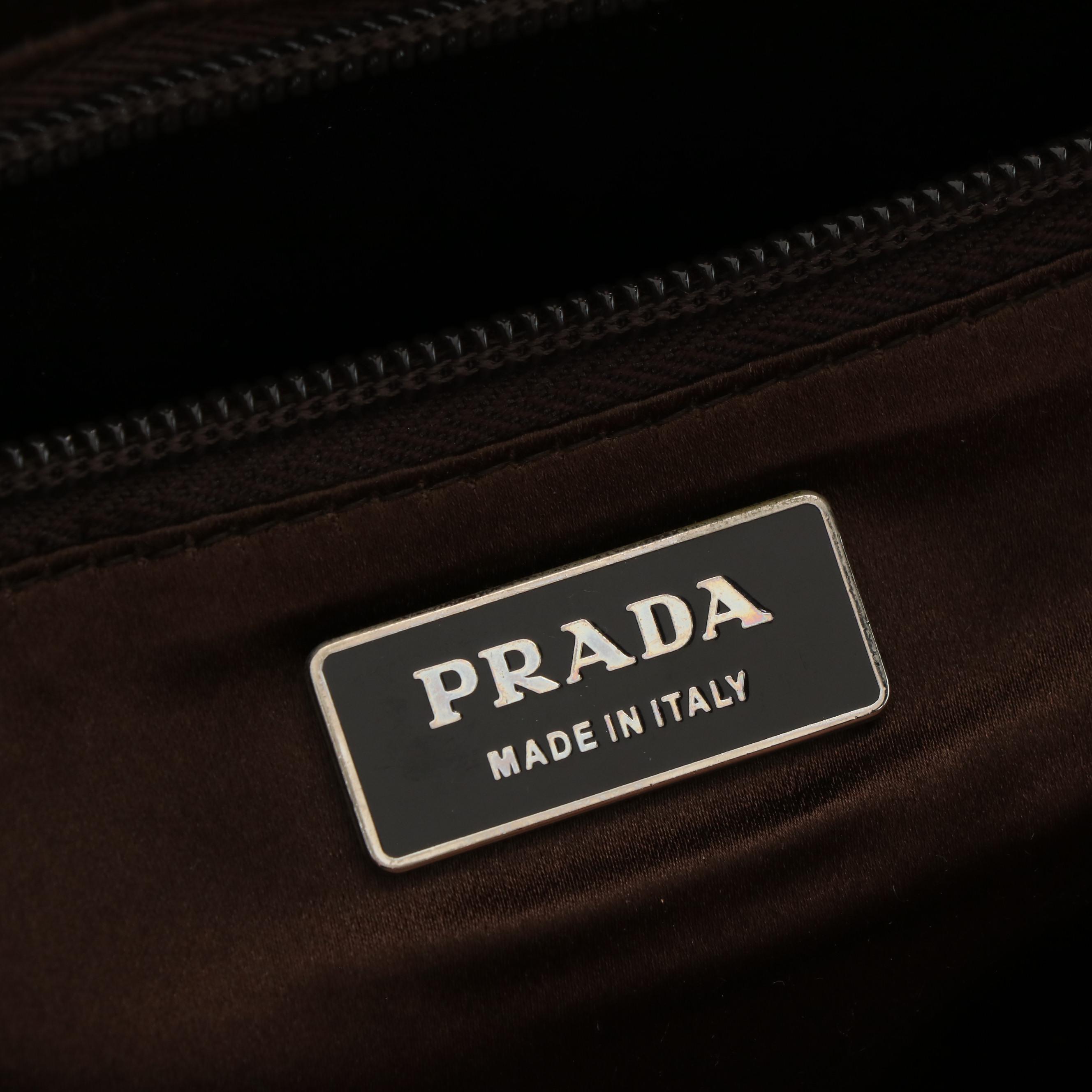 Prada Brown Canvas and Red Leather Bowling Handbag
