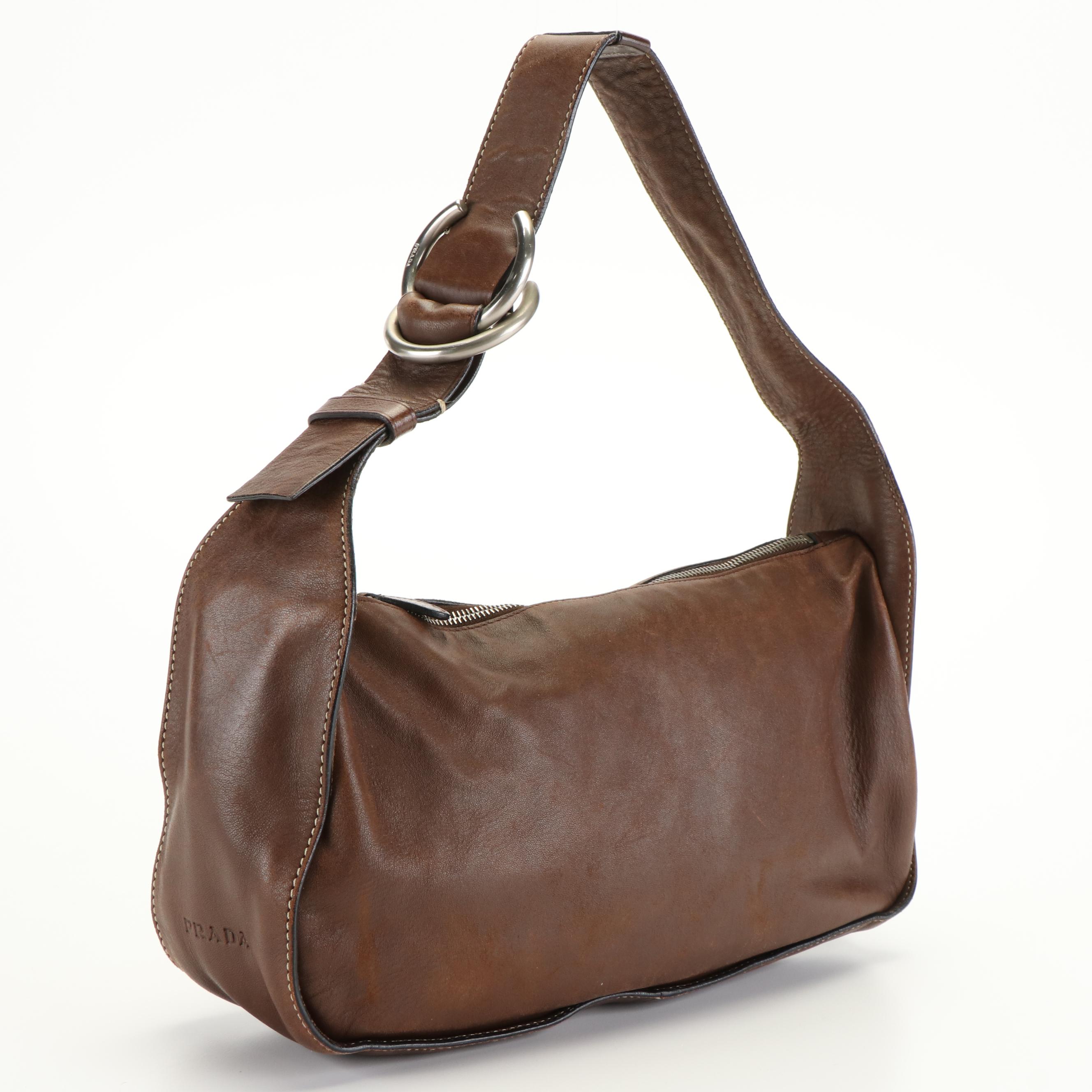 Prada Baguette Shoulder Bag in Brown Leather