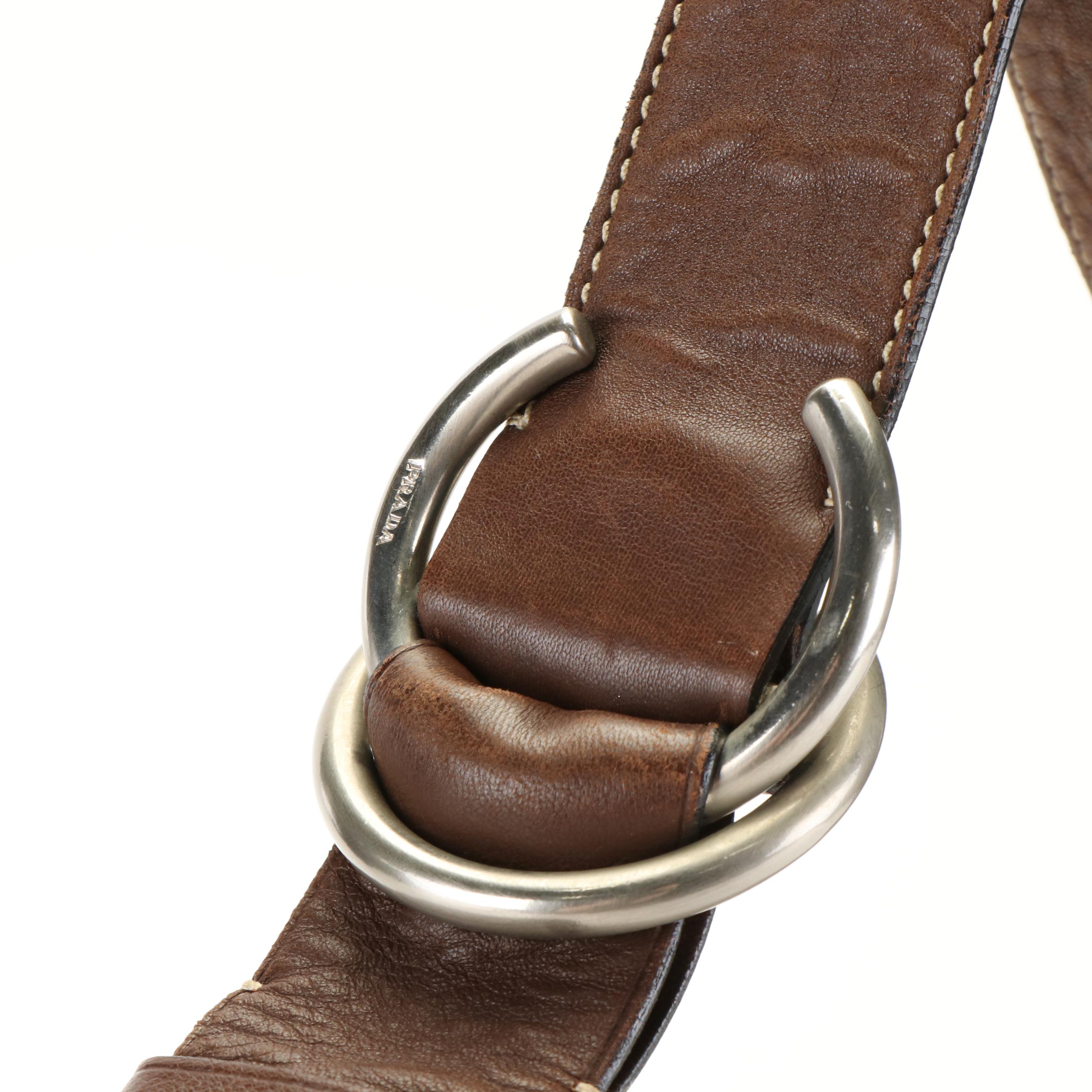 Prada Baguette Shoulder Bag in Brown Leather