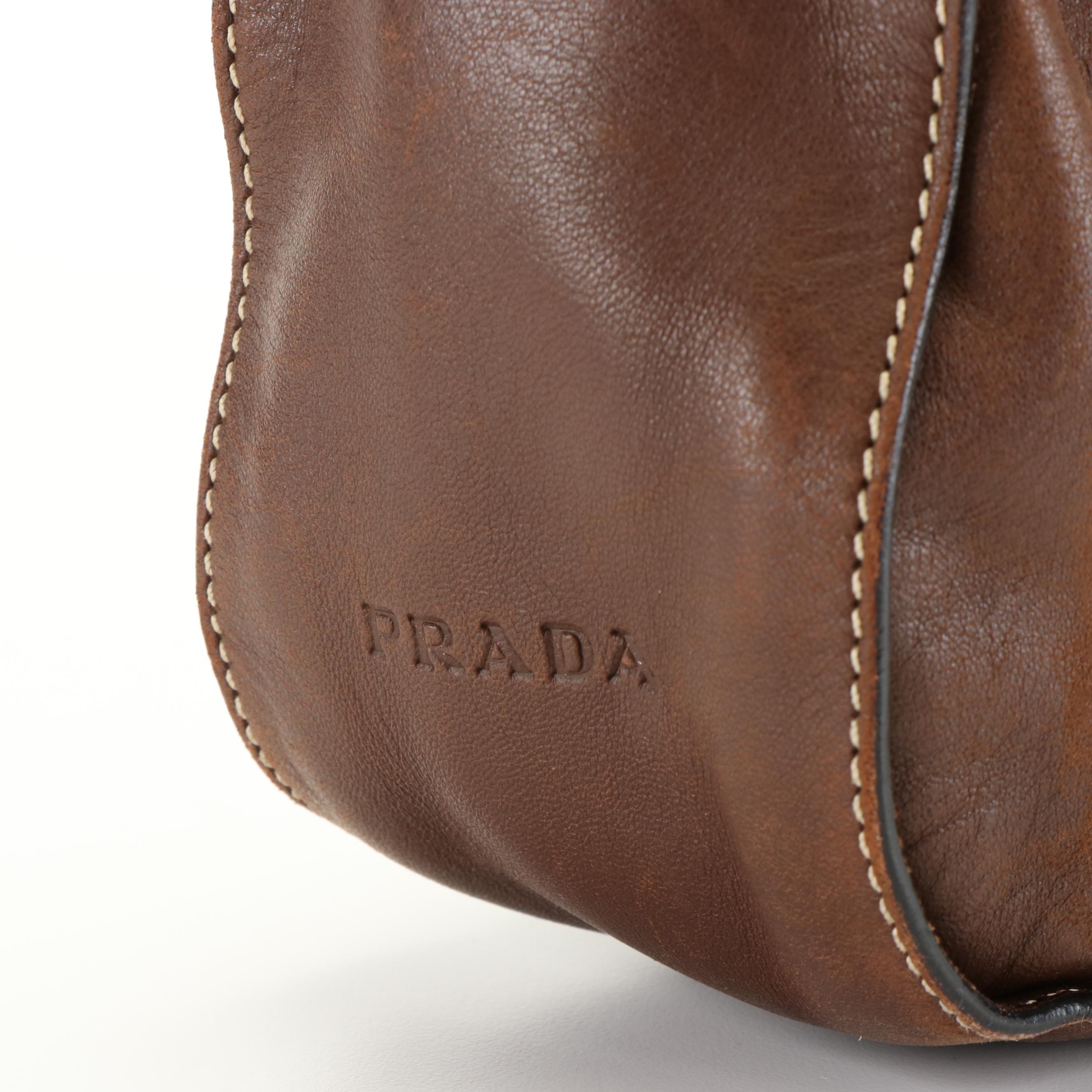 Prada Baguette Shoulder Bag in Brown Leather