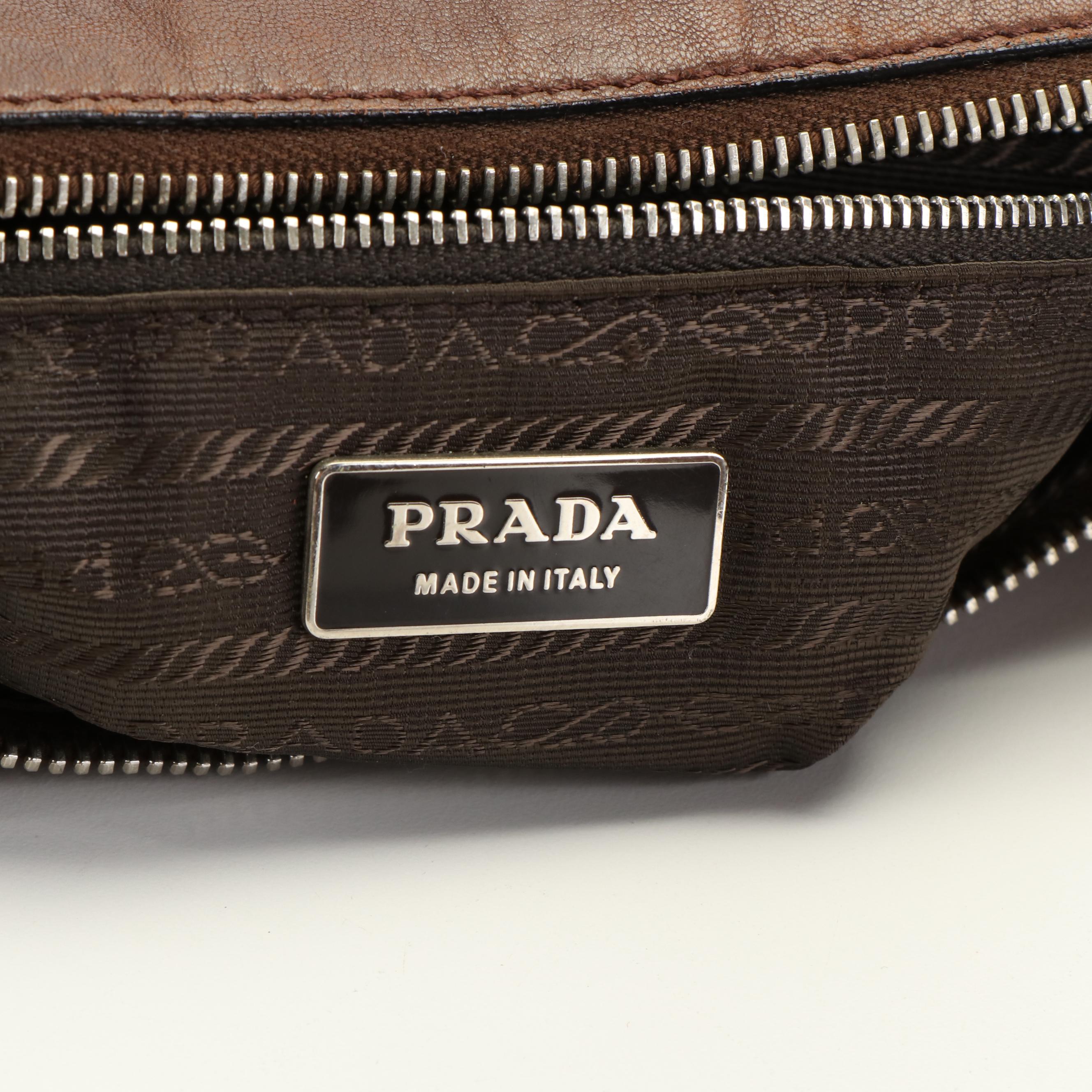 Prada Baguette Shoulder Bag in Brown Leather