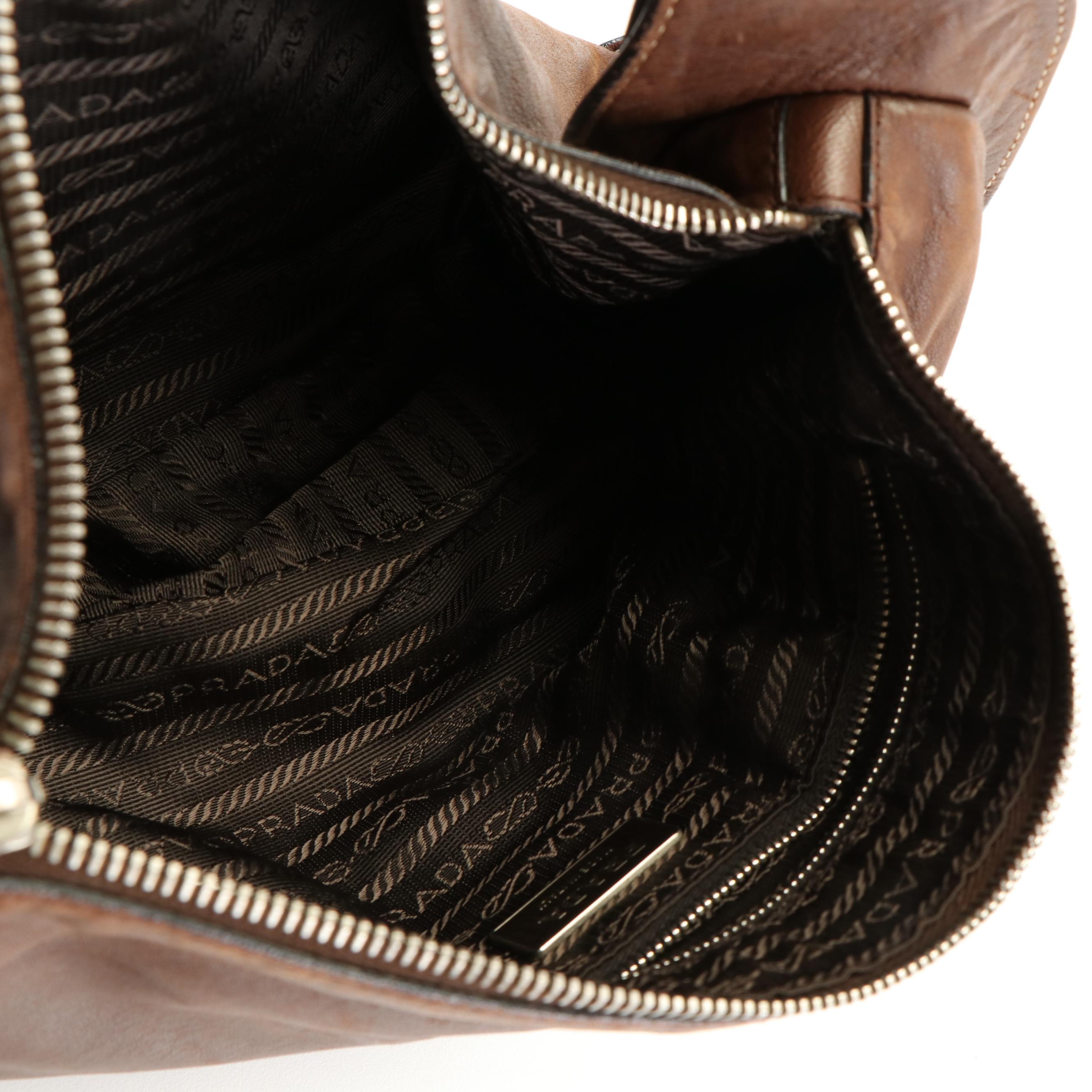 Prada Baguette Shoulder Bag in Brown Leather