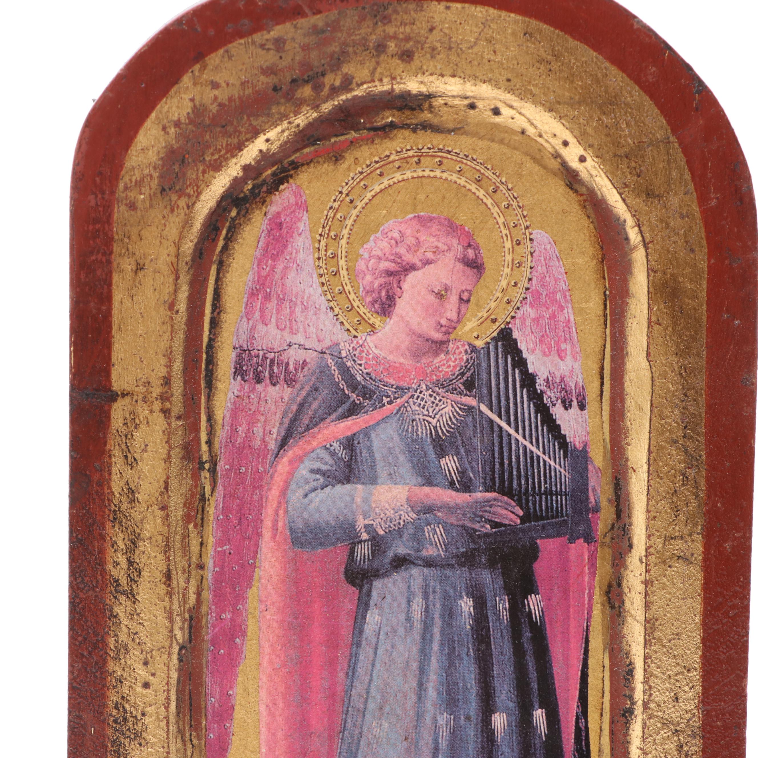 Offset Lithographs on Gilt Wood Religious Icons of St. Nicholas and Angel